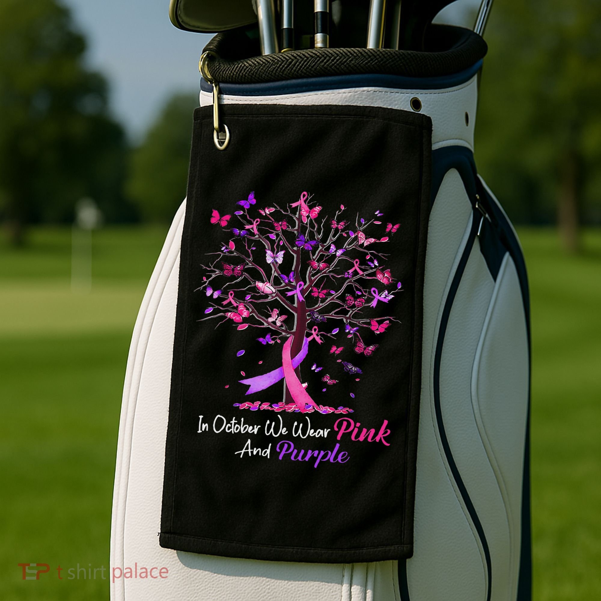 Domestic Violence Breast Cancer Awareness Month Ribbon Tree Golf Towel