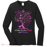 Domestic Violence Breast Cancer Awareness Month Ribbon Tree Women's Long Sleeve Shirt thumb 0