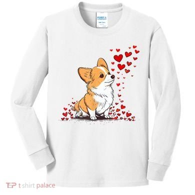 Dog Valentine Cute Corgi ValentineS Day Kids Long Sleeve Shirt
