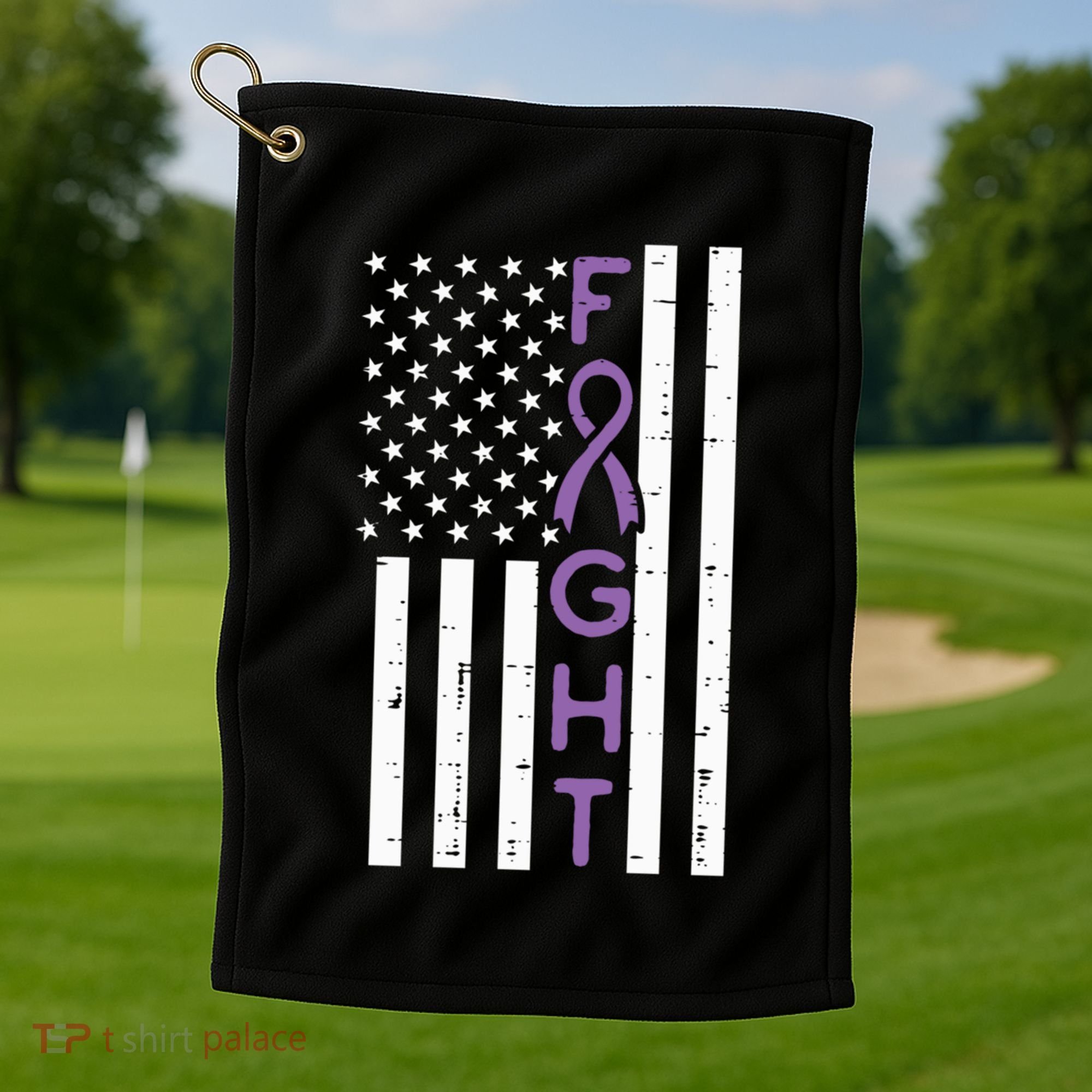 Domestic Violence Fight America Flag Awareness Gift Golf Towel