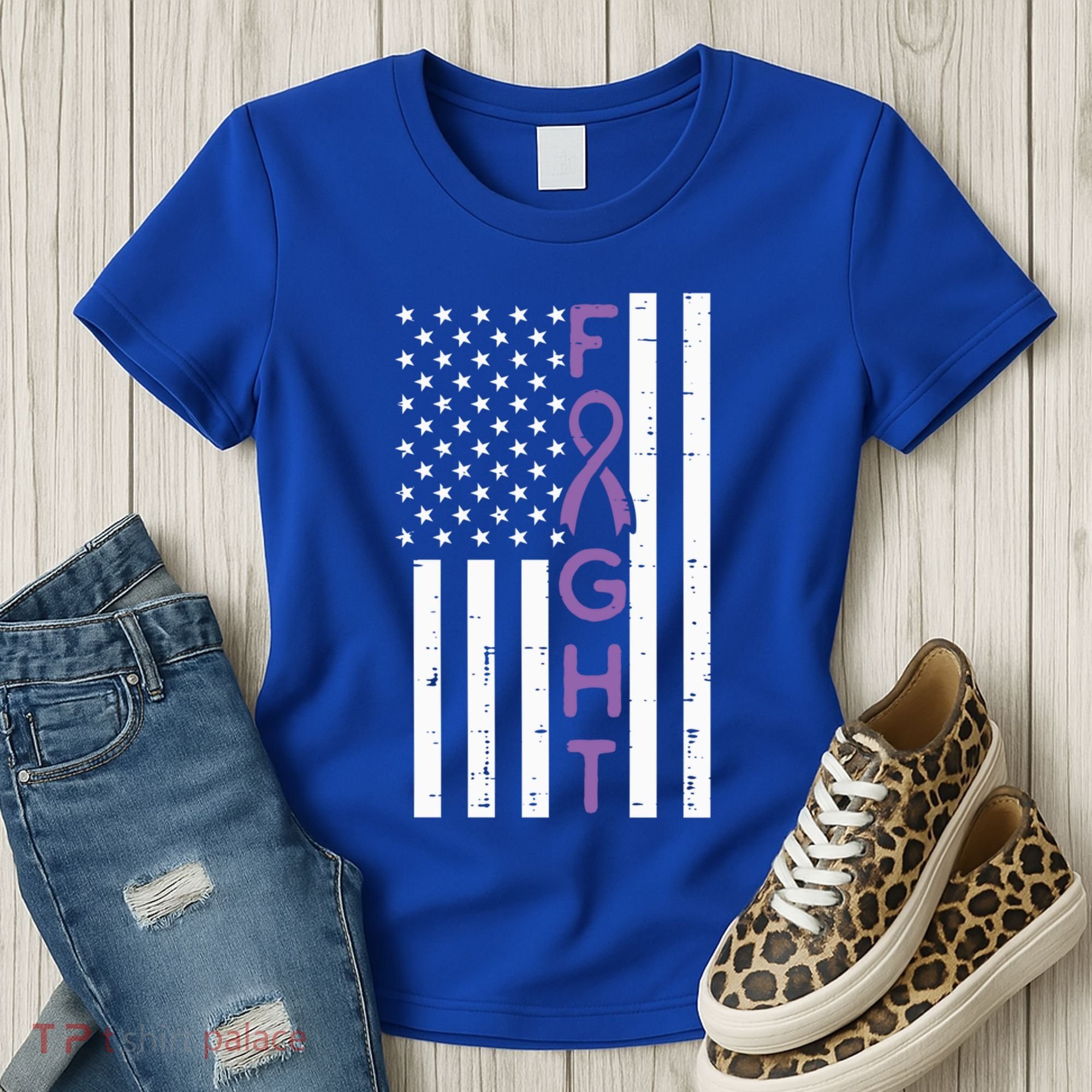 Domestic Violence Fight America Flag Awareness Gift Women's T-Shirt