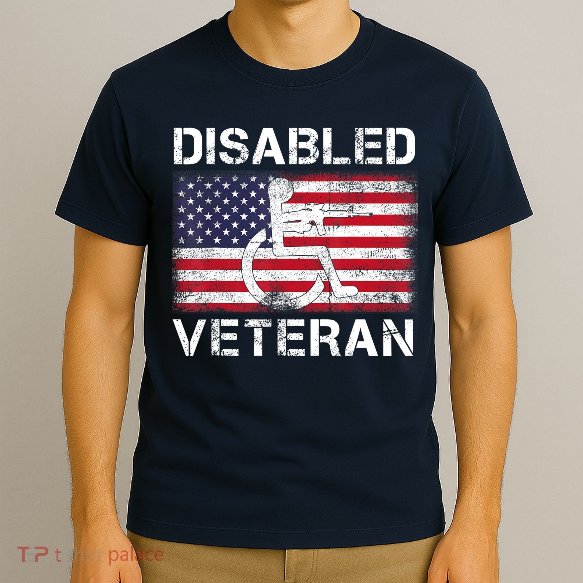 Disabled Veteran For Dad Grandpa Veteran American Flag T-Shirt
