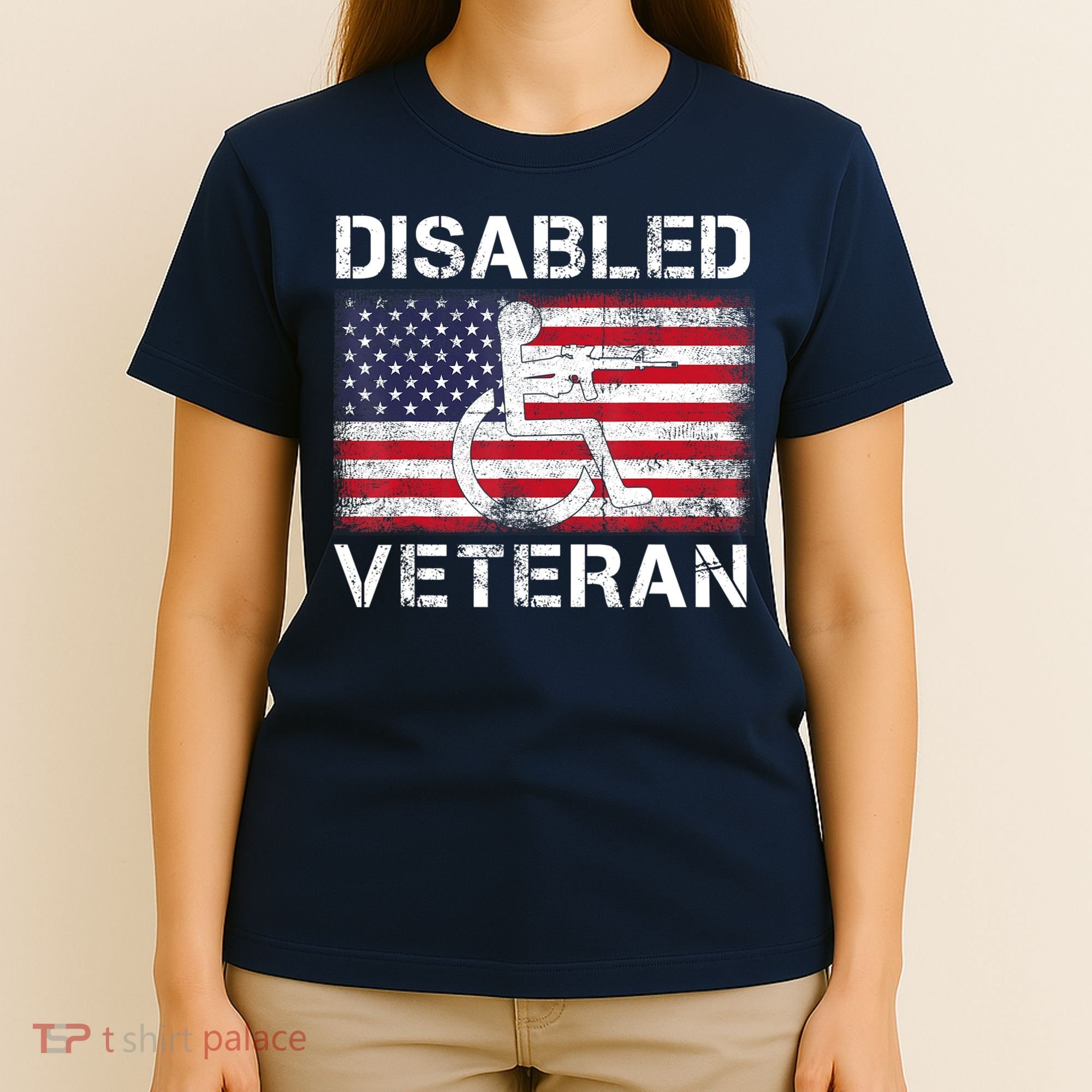 Disabled Veteran For Dad Grandpa Veteran American Flag T-Shirt