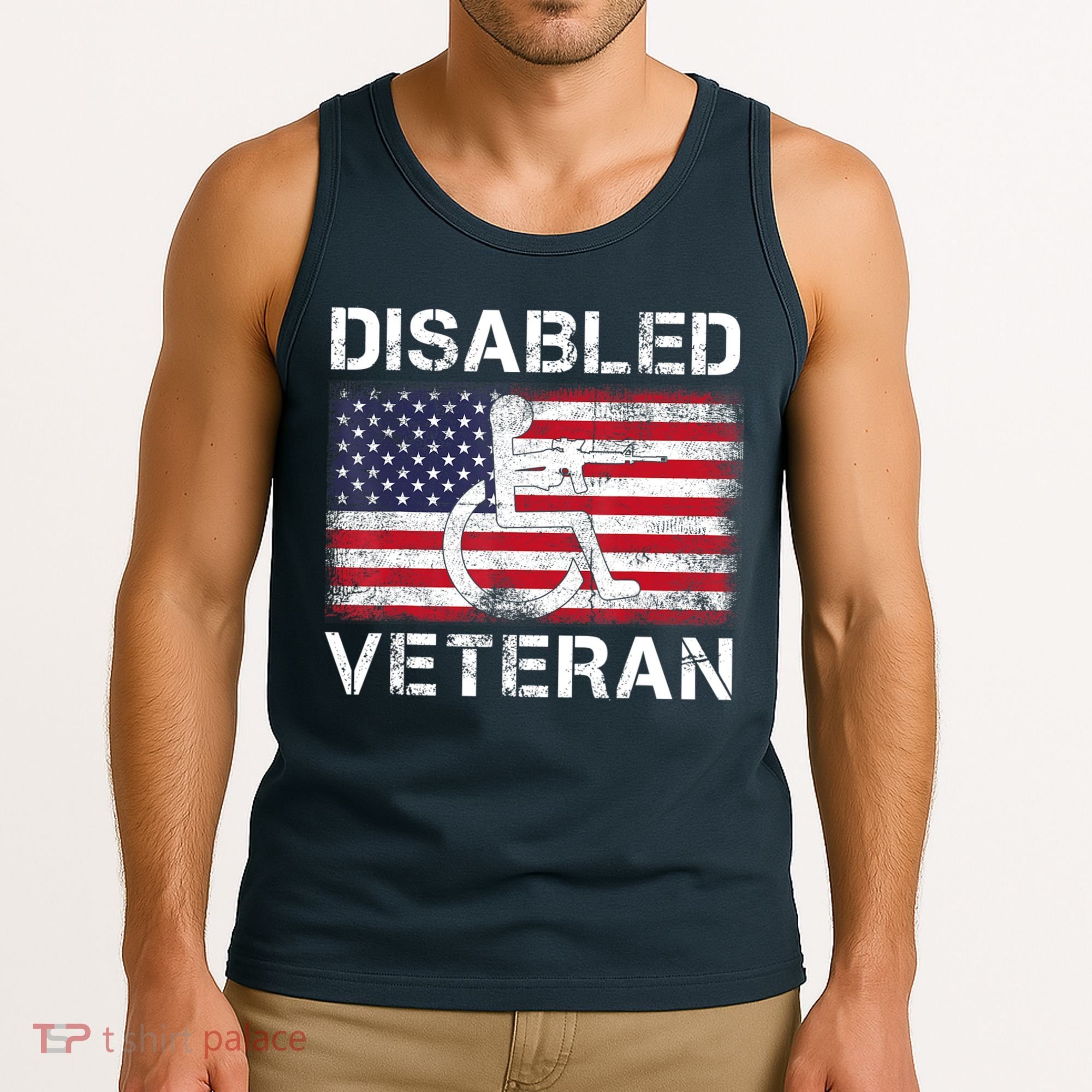 Disabled Veteran For Dad Grandpa Veteran American Flag Tank Top