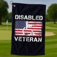 Disabled Veteran For Dad Grandpa Veteran American Flag Golf Towel thumb 1