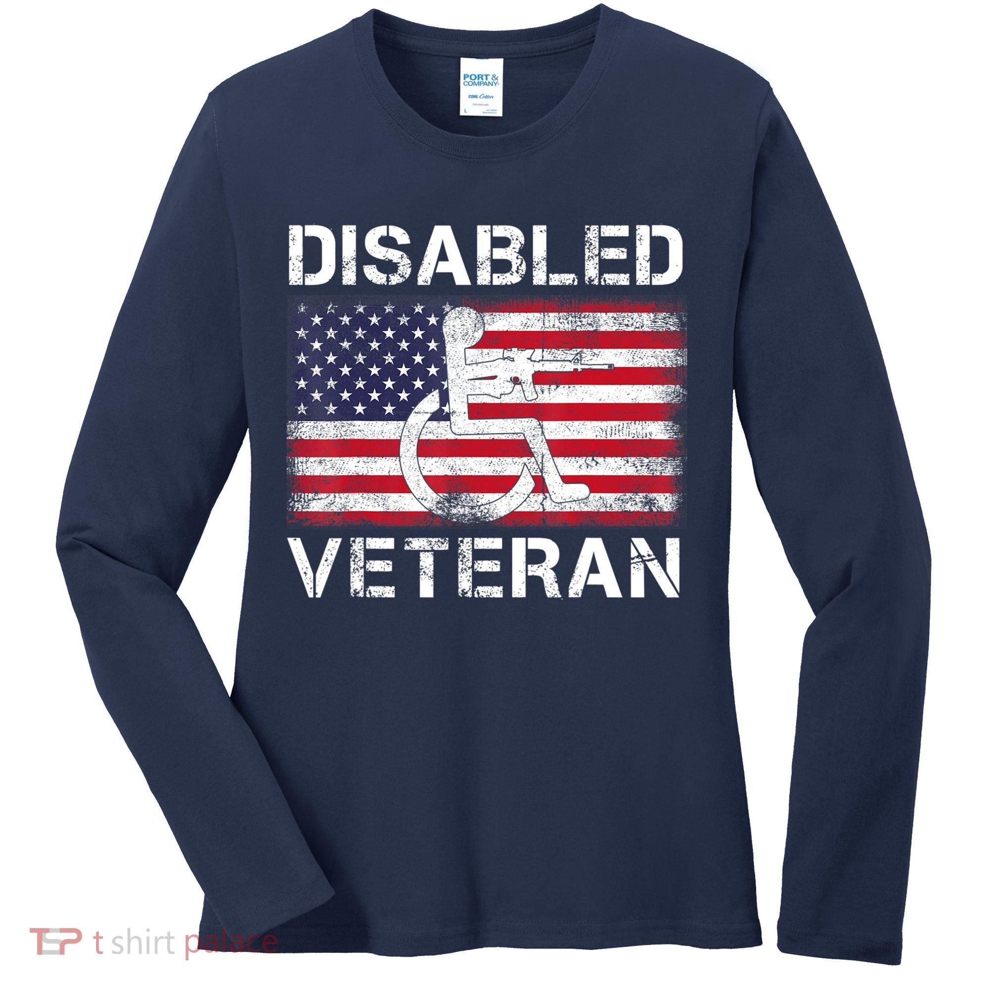 Disabled Veteran For Dad Grandpa Veteran American Flag Women's Long Sleeve Shirt