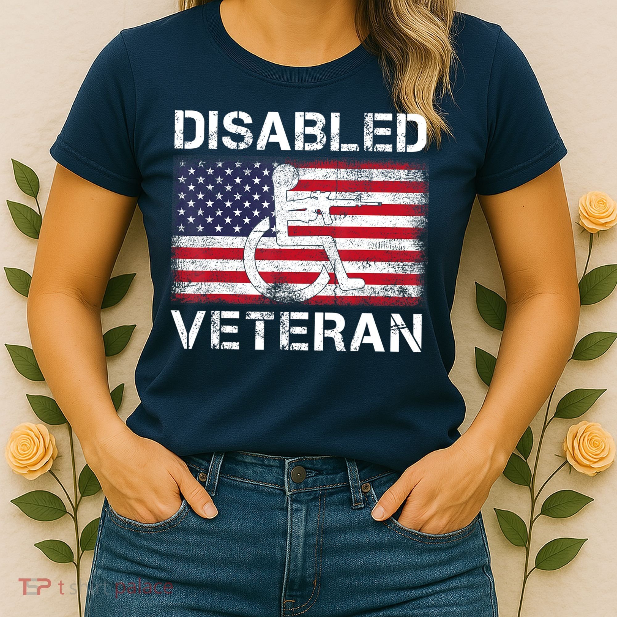 Disabled Veteran For Dad Grandpa Veteran American Flag Women's T-Shirt