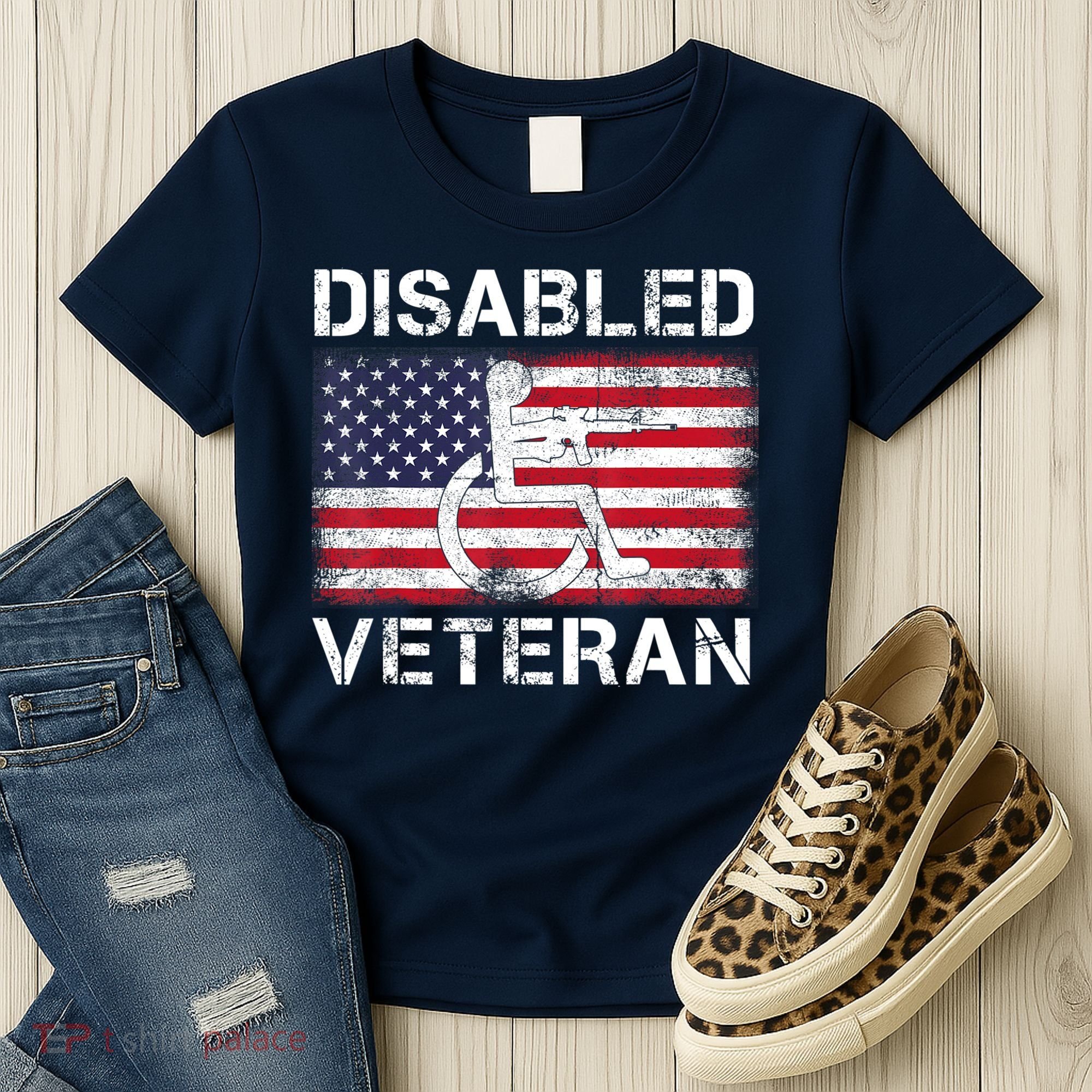 Disabled Veteran For Dad Grandpa Veteran American Flag Women's T-Shirt