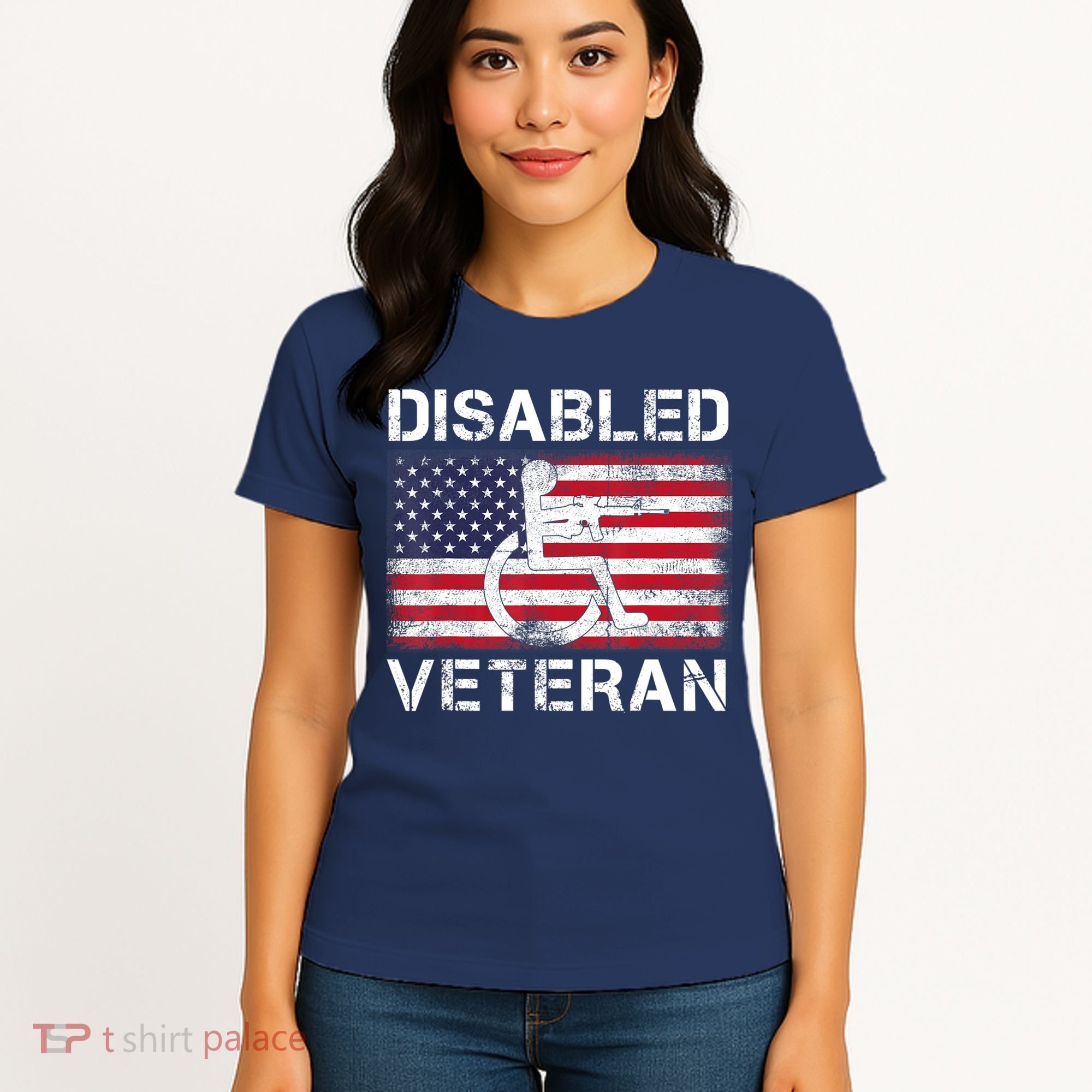 Disabled Veteran For Dad Grandpa Veteran American Flag Women's T-Shirt