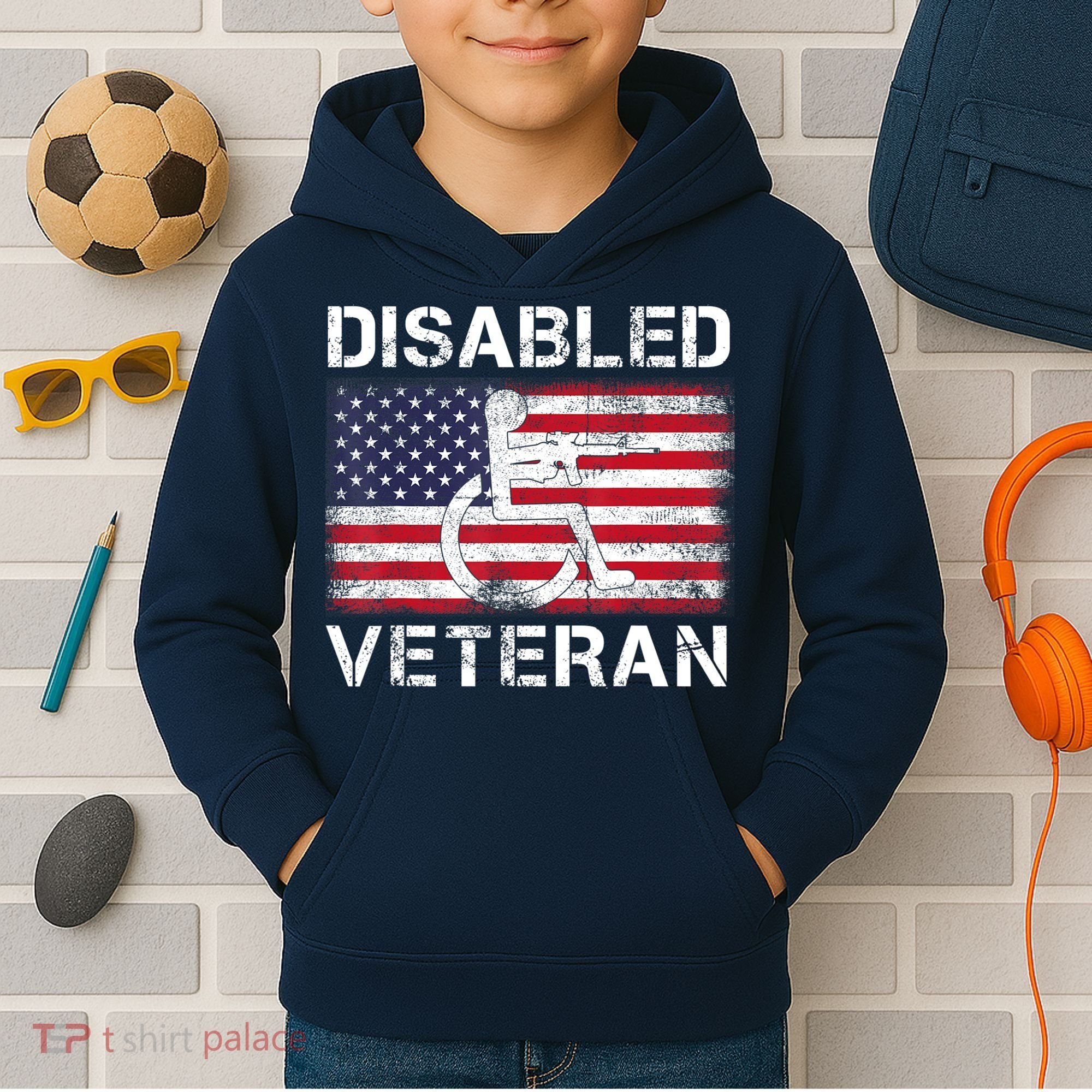 Disabled Veteran For Dad Grandpa Veteran American Flag Kids Hoodie
