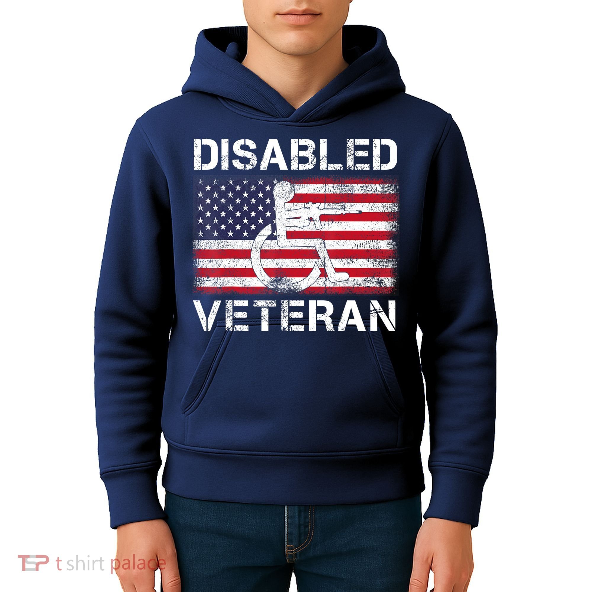 Disabled Veteran For Dad Grandpa Veteran American Flag Kids Hoodie