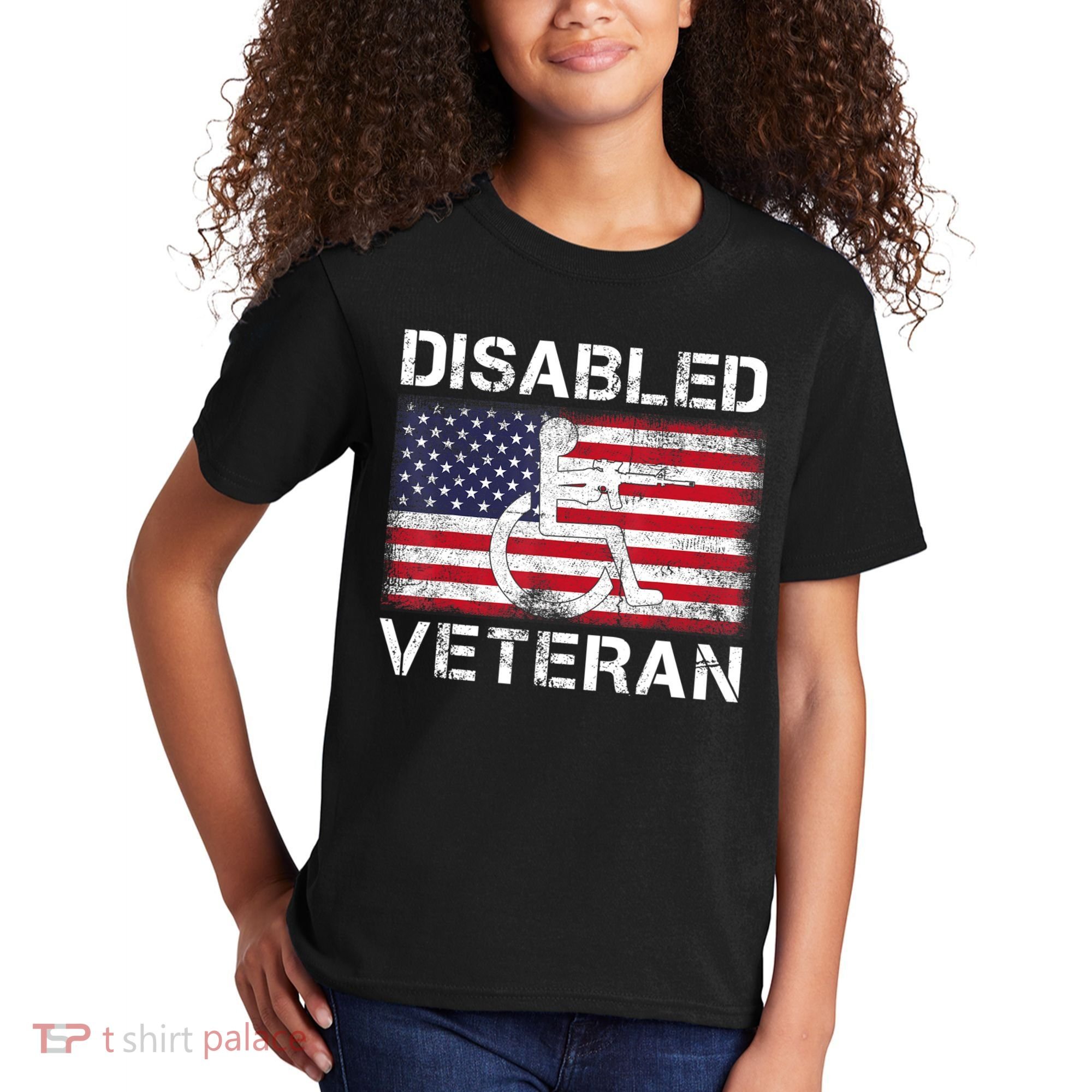 Disabled Veteran For Dad Grandpa Veteran American Flag Kids T-Shirt