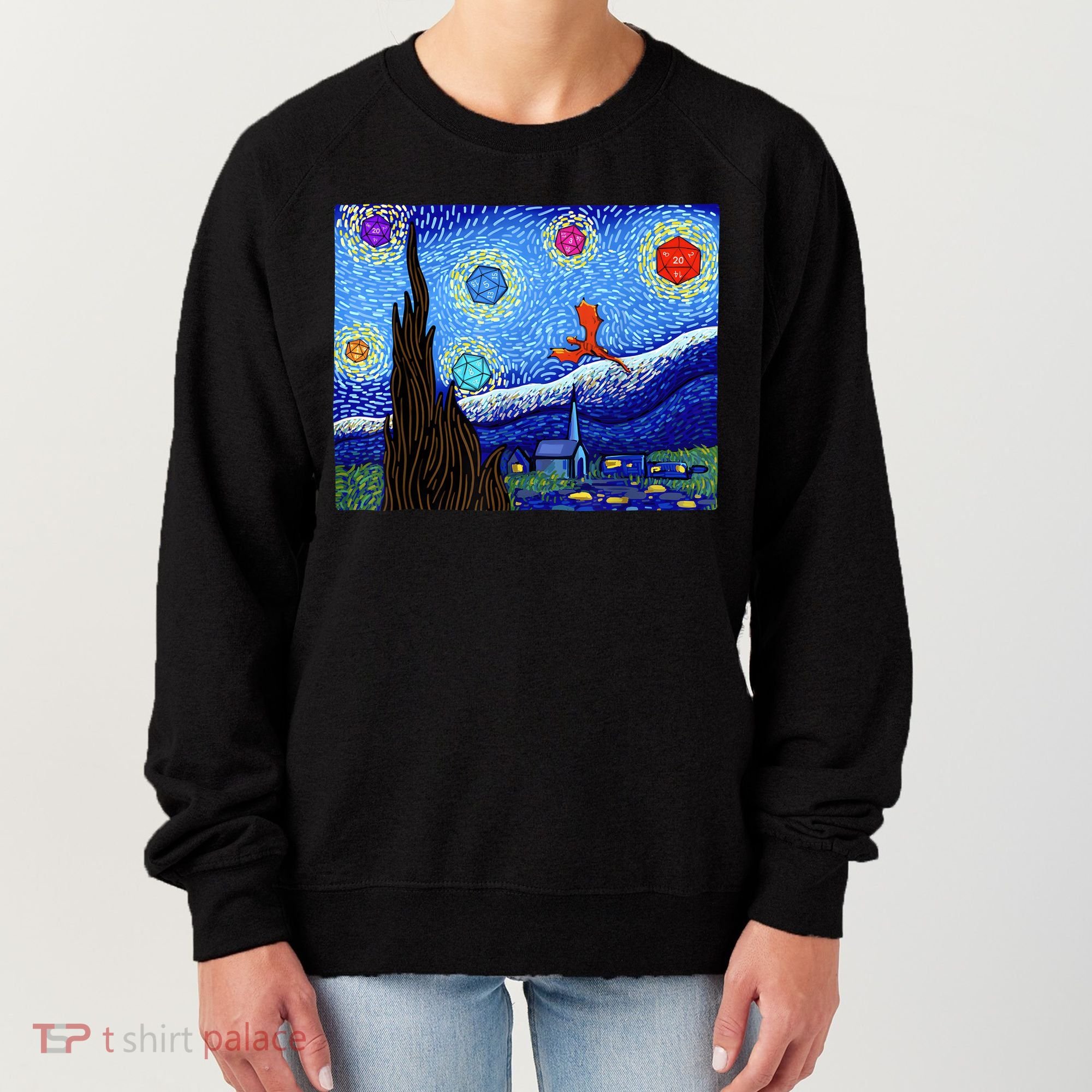 Dungeons Van Gogh Starry Night D20 Dragons Women's Sweatshirt