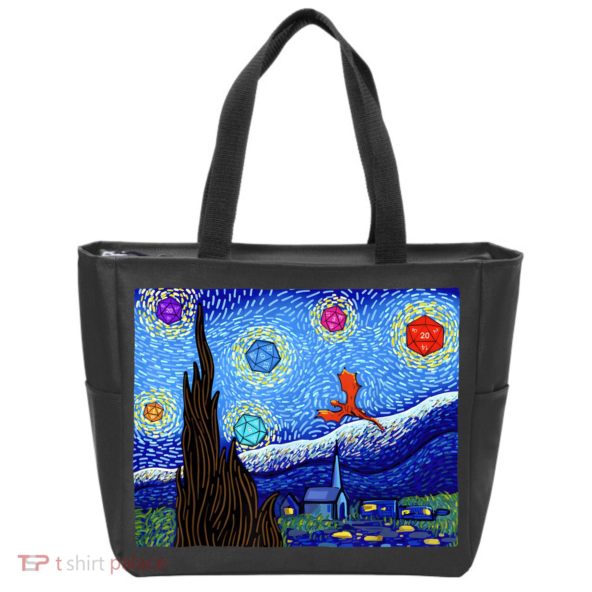 Dungeons Van Gogh Starry Night D20 Dragons Tote Bag