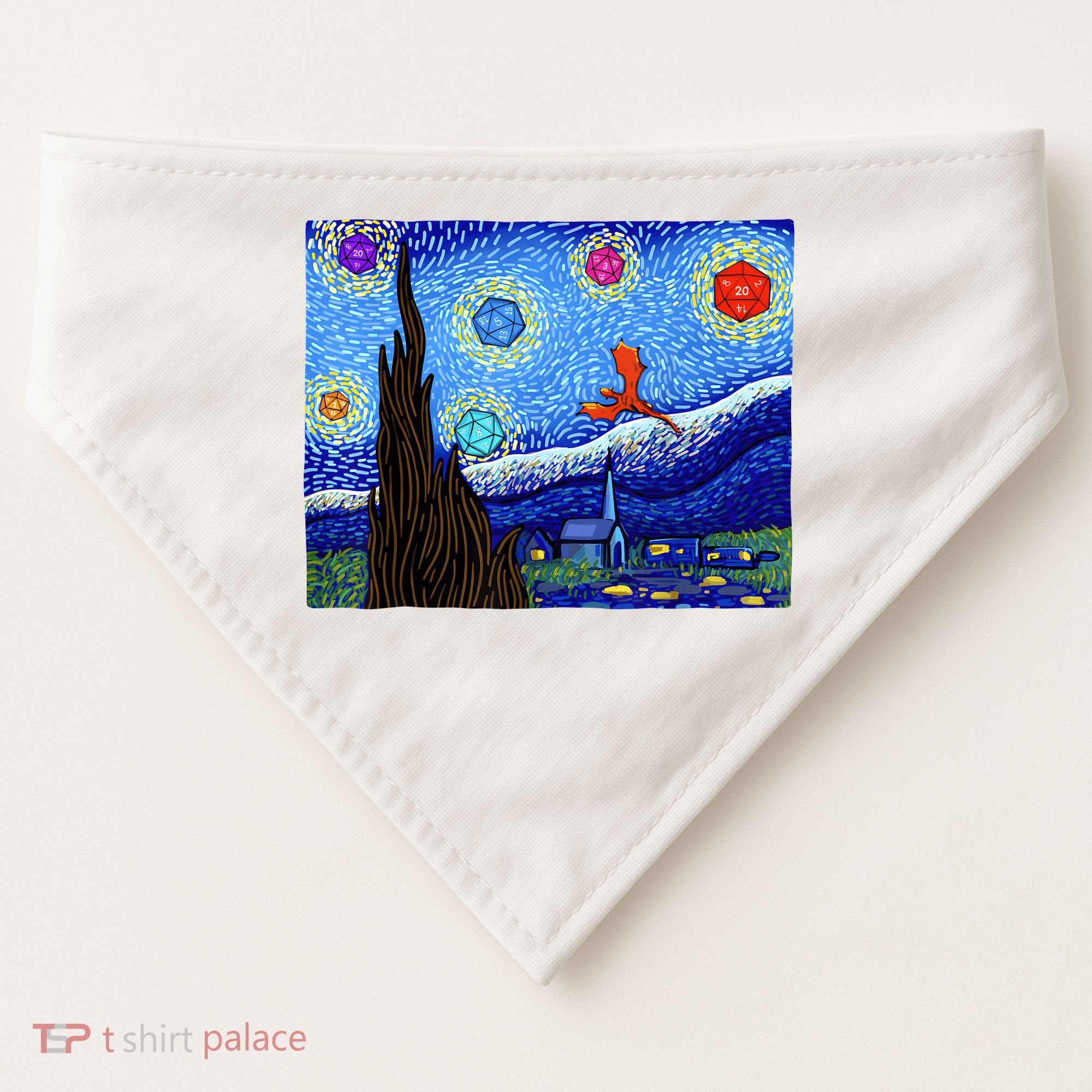 Dungeons Van Gogh Starry Night D20 Dragons USA-Made Doggie Bandana