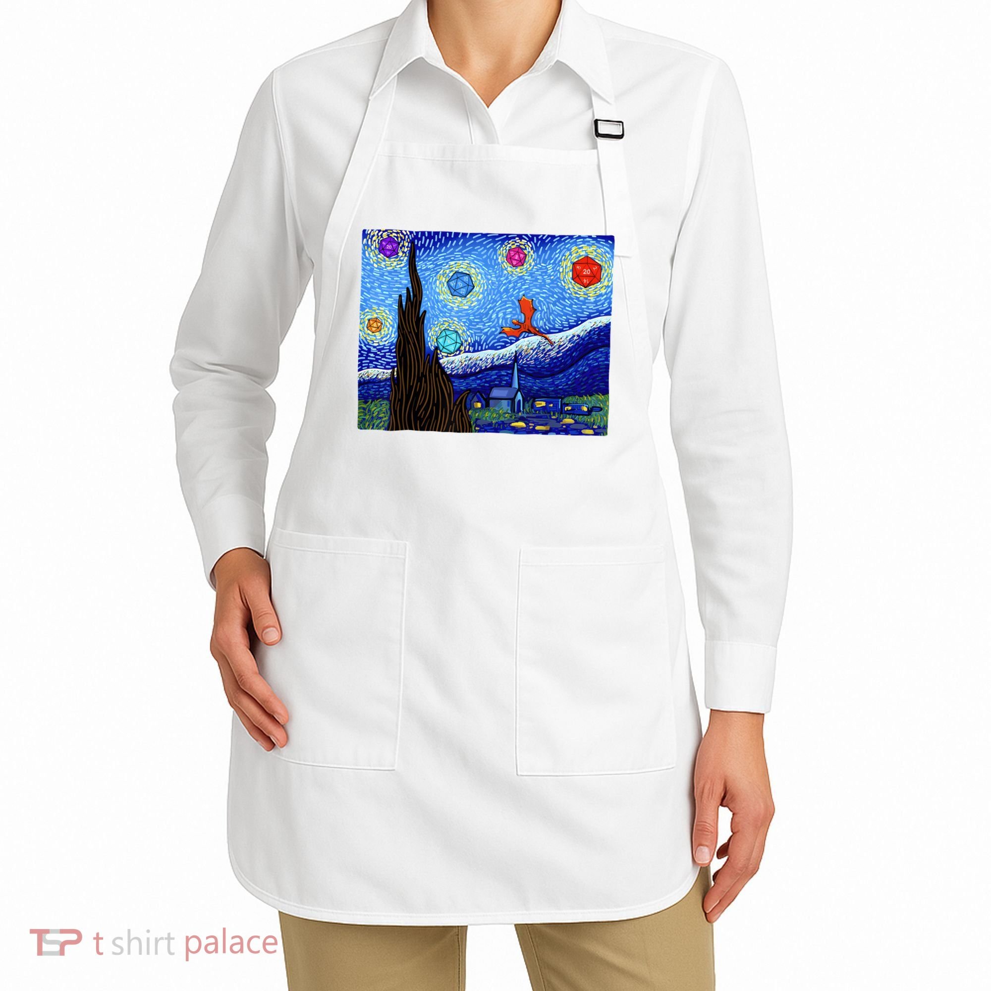 Dungeons Van Gogh Starry Night D20 Dragons Apron