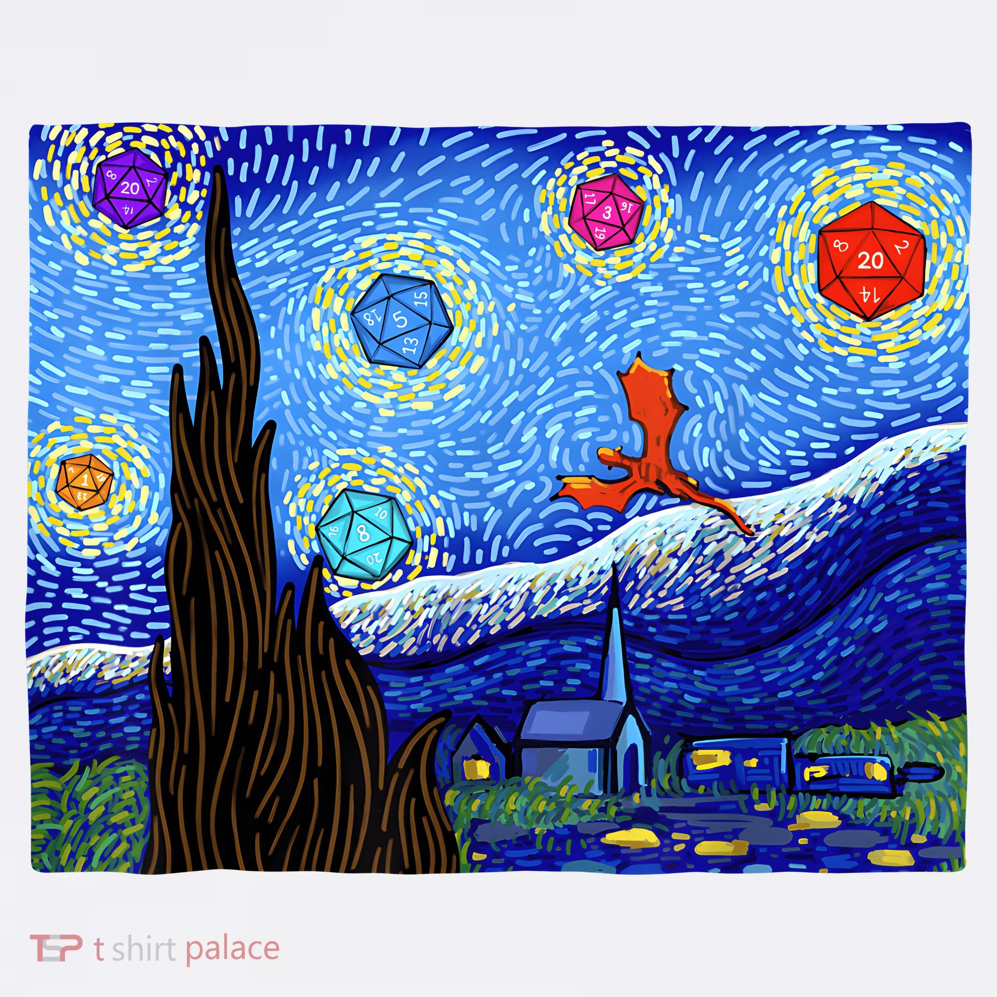 Dungeons Van Gogh Starry Night D20 Dragons Apron