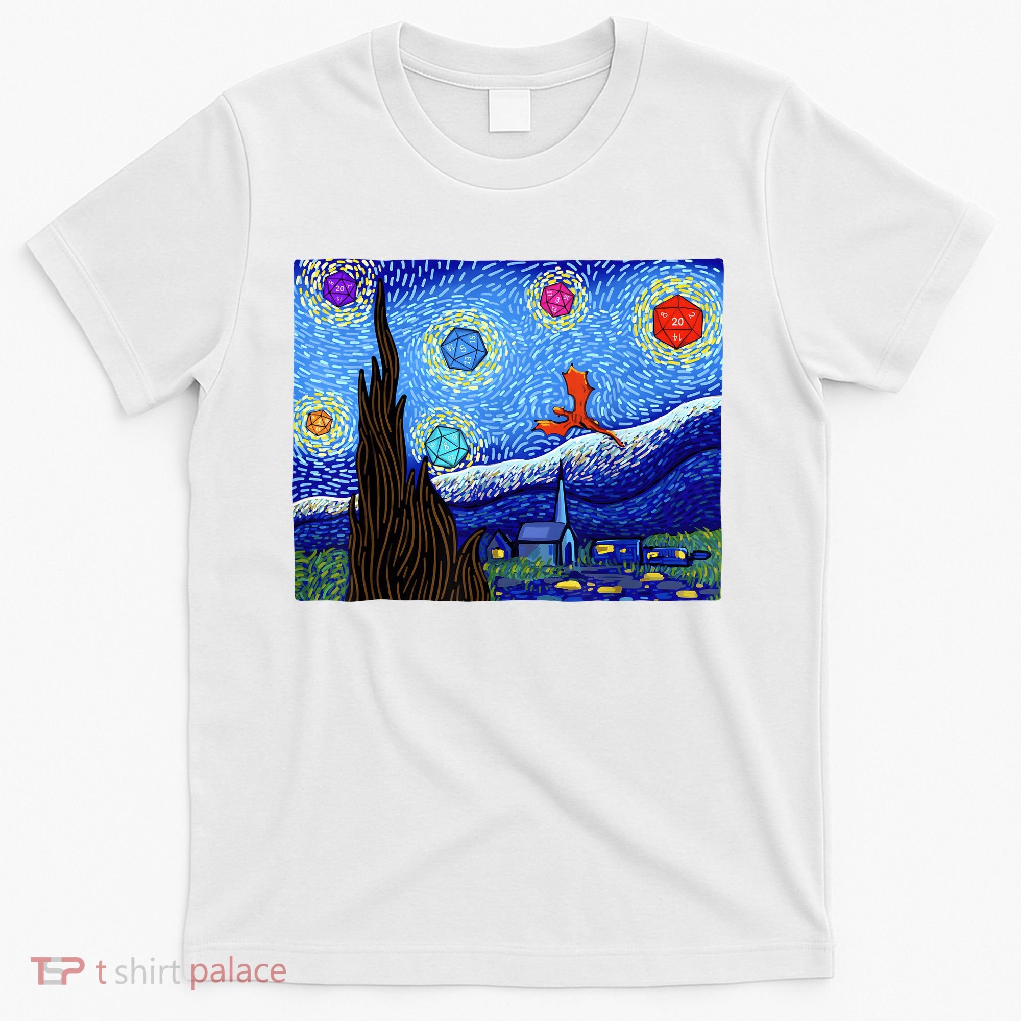 Dungeons Van Gogh Starry Night D20 Dragons T-Shirt