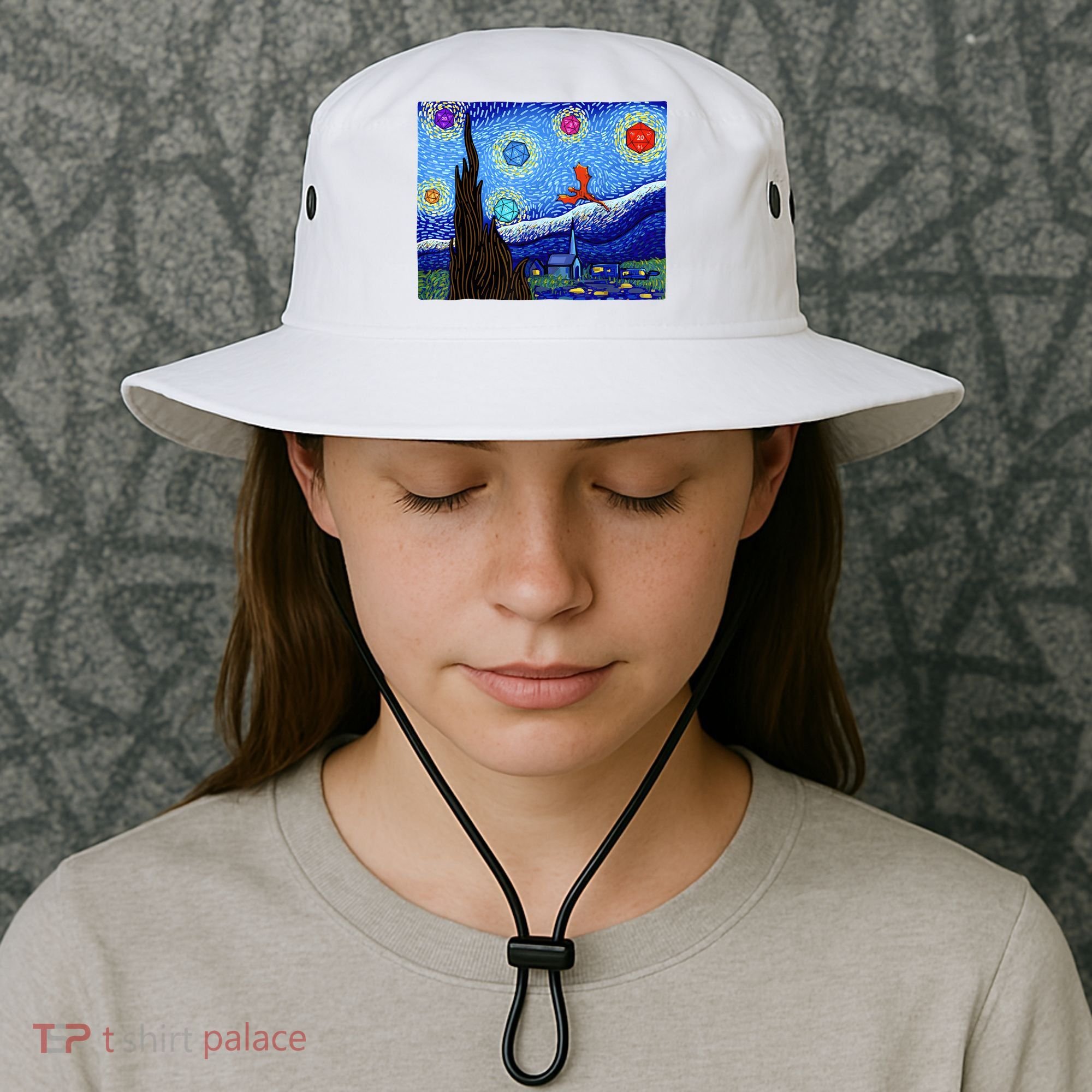 Dungeons Van Gogh Starry Night D20 Dragons Bucket Hat