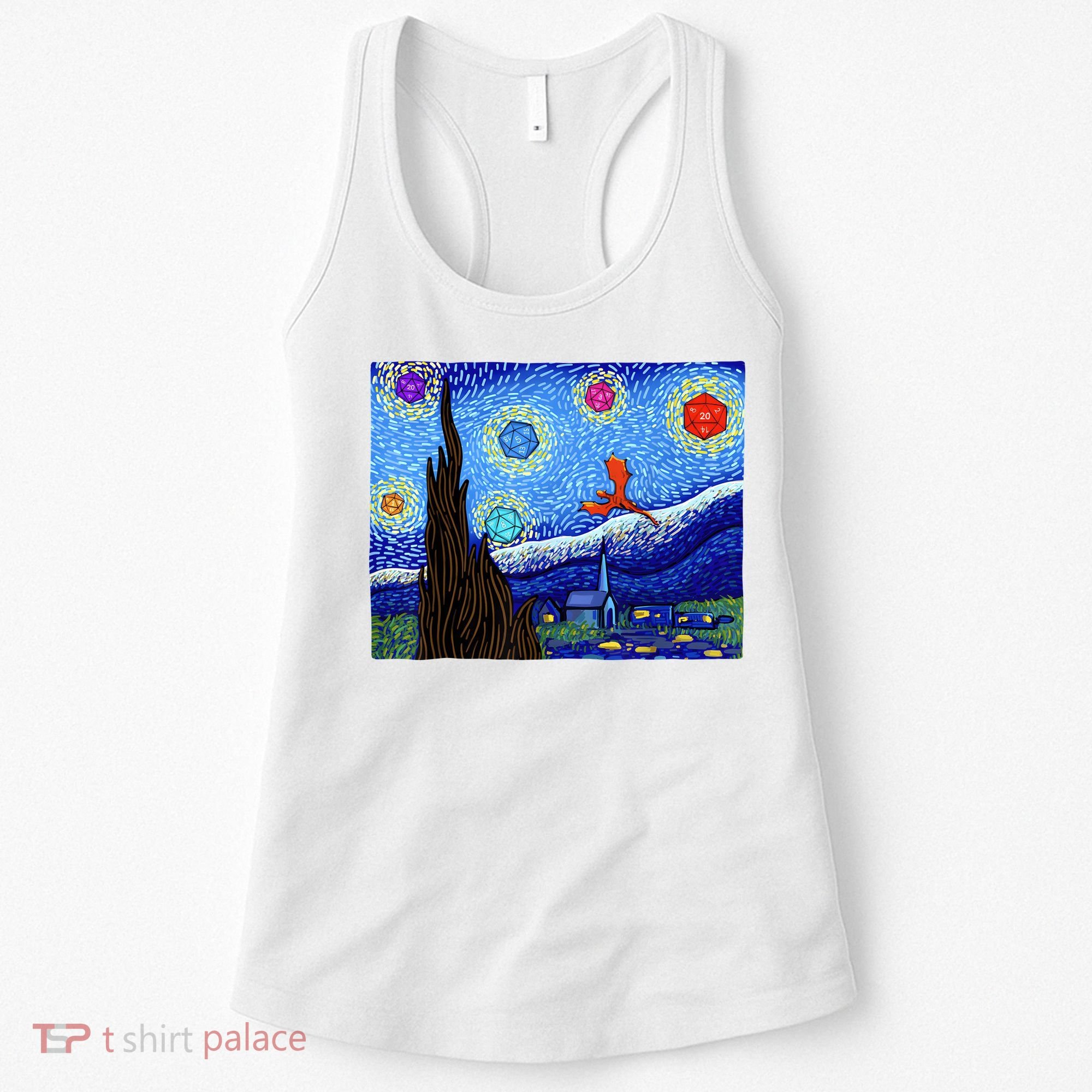 Dungeons Van Gogh Starry Night D20 Dragons Women's Tank Top