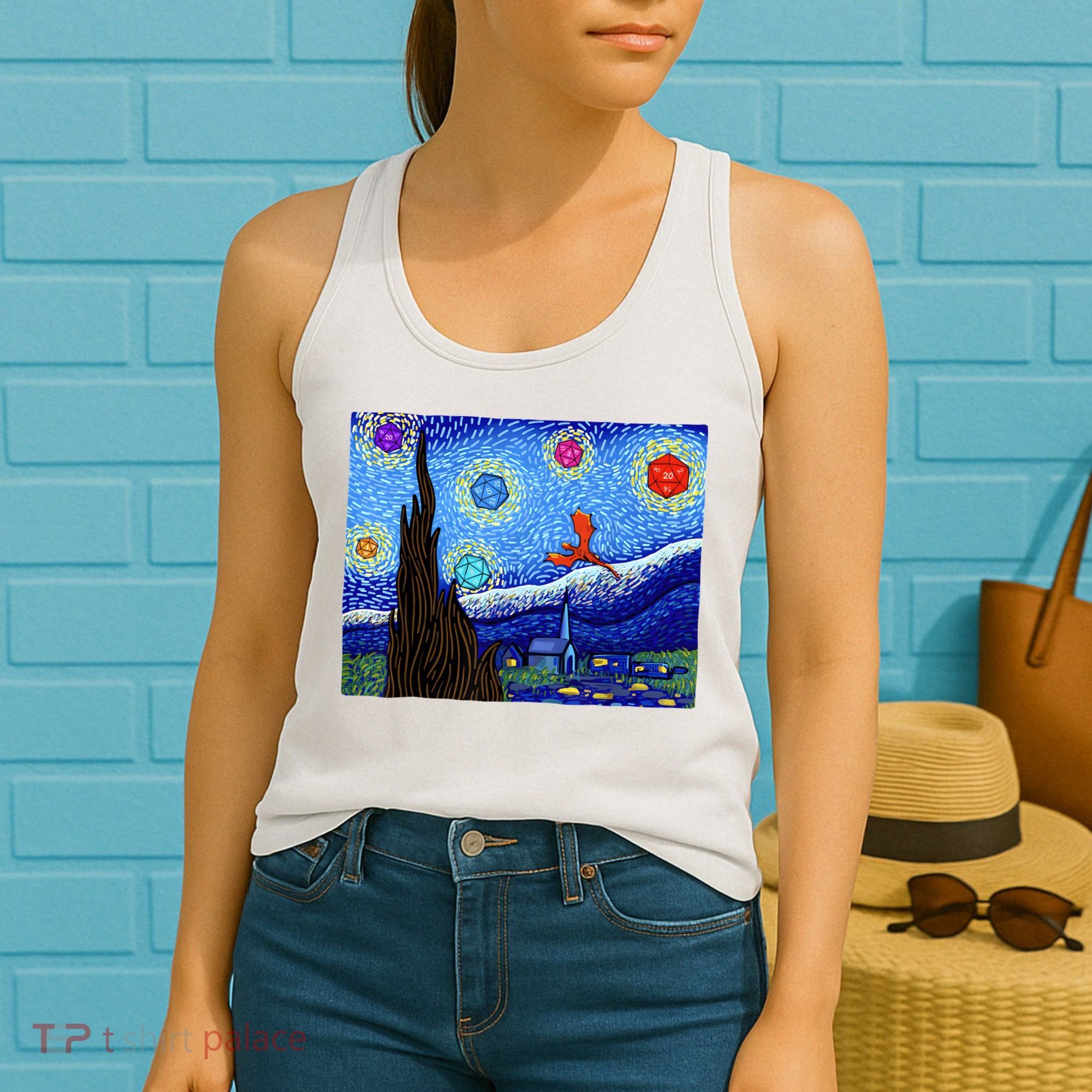 Dungeons Van Gogh Starry Night D20 Dragons Women's Tank Top