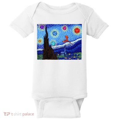 Dungeons Van Gogh Starry Night D20 Dragons Baby Bodysuit