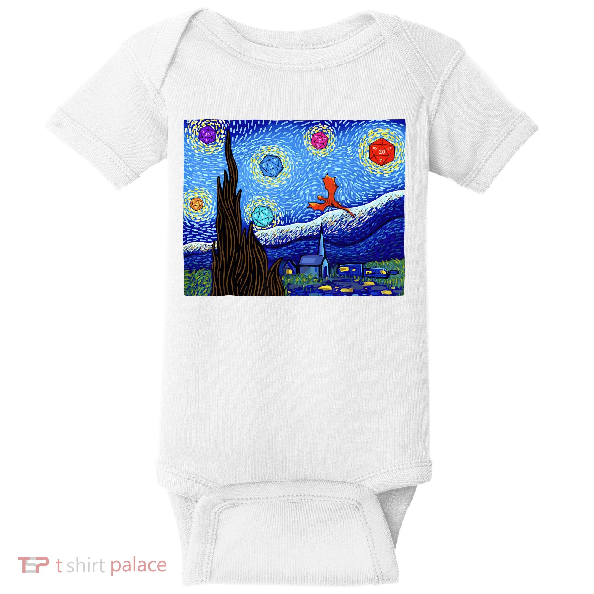 Dungeons Van Gogh Starry Night D20 Dragons Baby Bodysuit