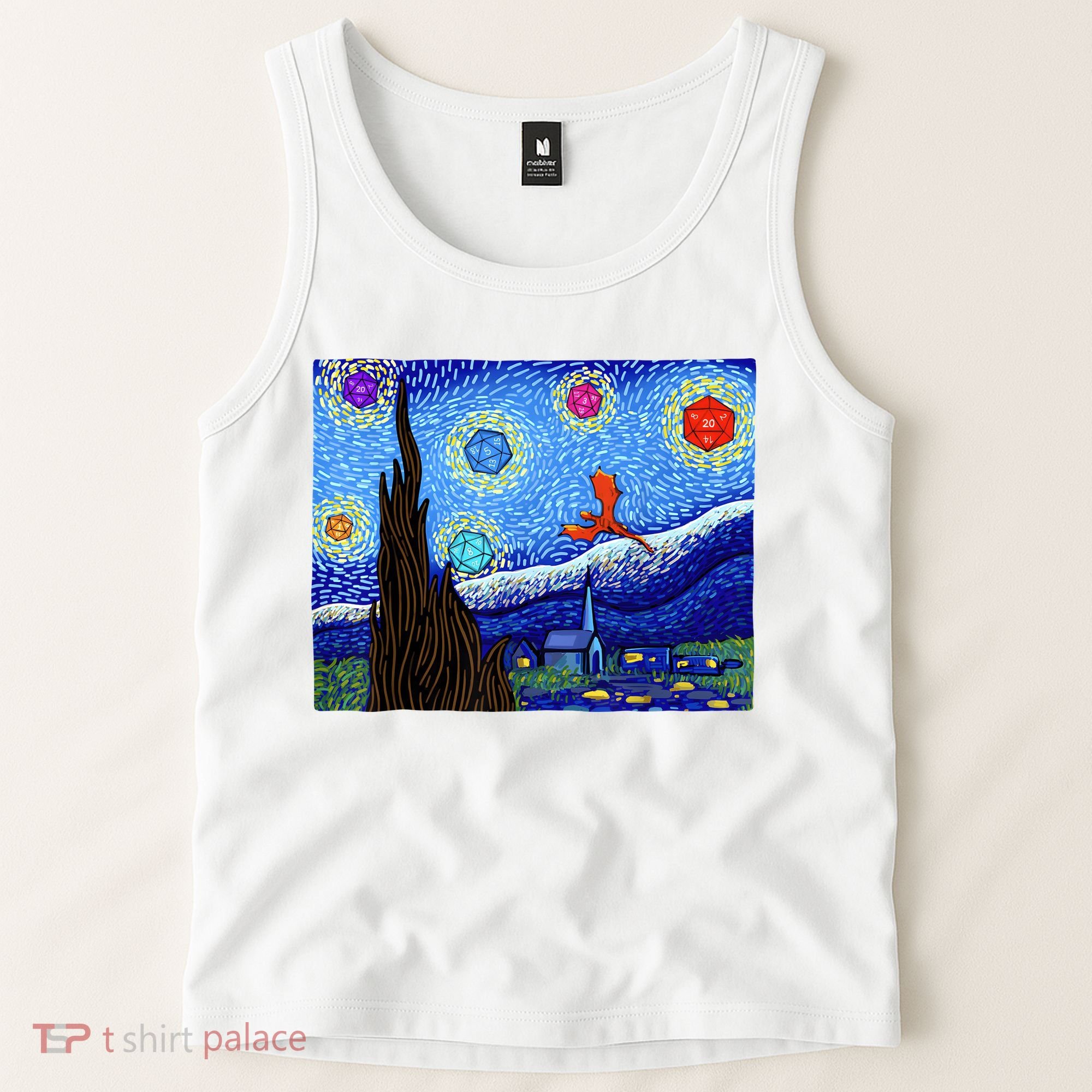 Dungeons Van Gogh Starry Night D20 Dragons Tank Top
