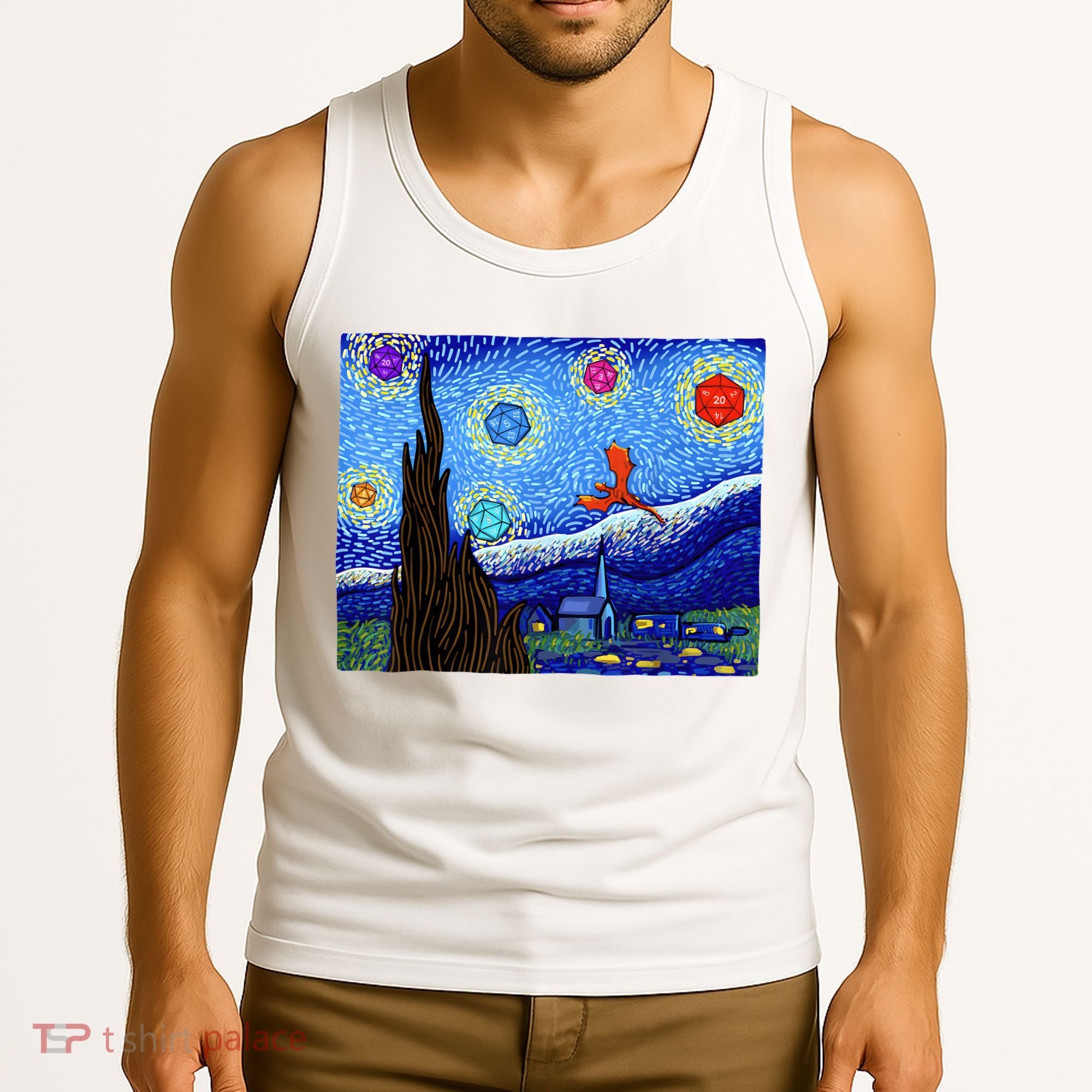 Dungeons Van Gogh Starry Night D20 Dragons Tank Top