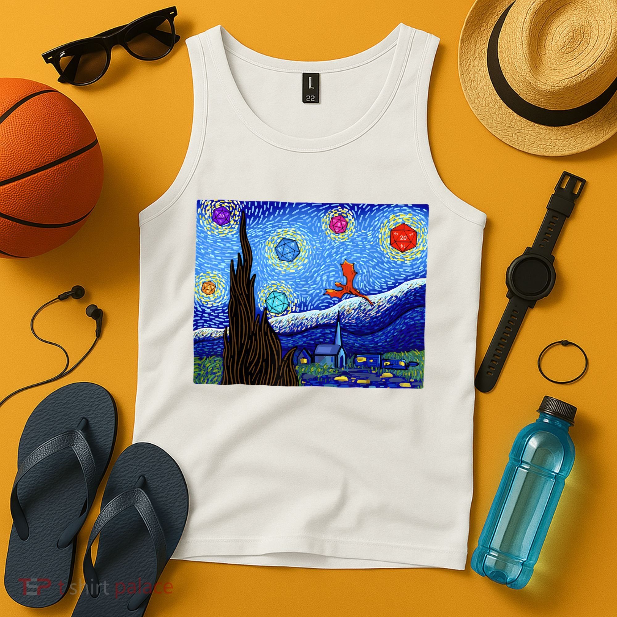 Dungeons Van Gogh Starry Night D20 Dragons Tank Top