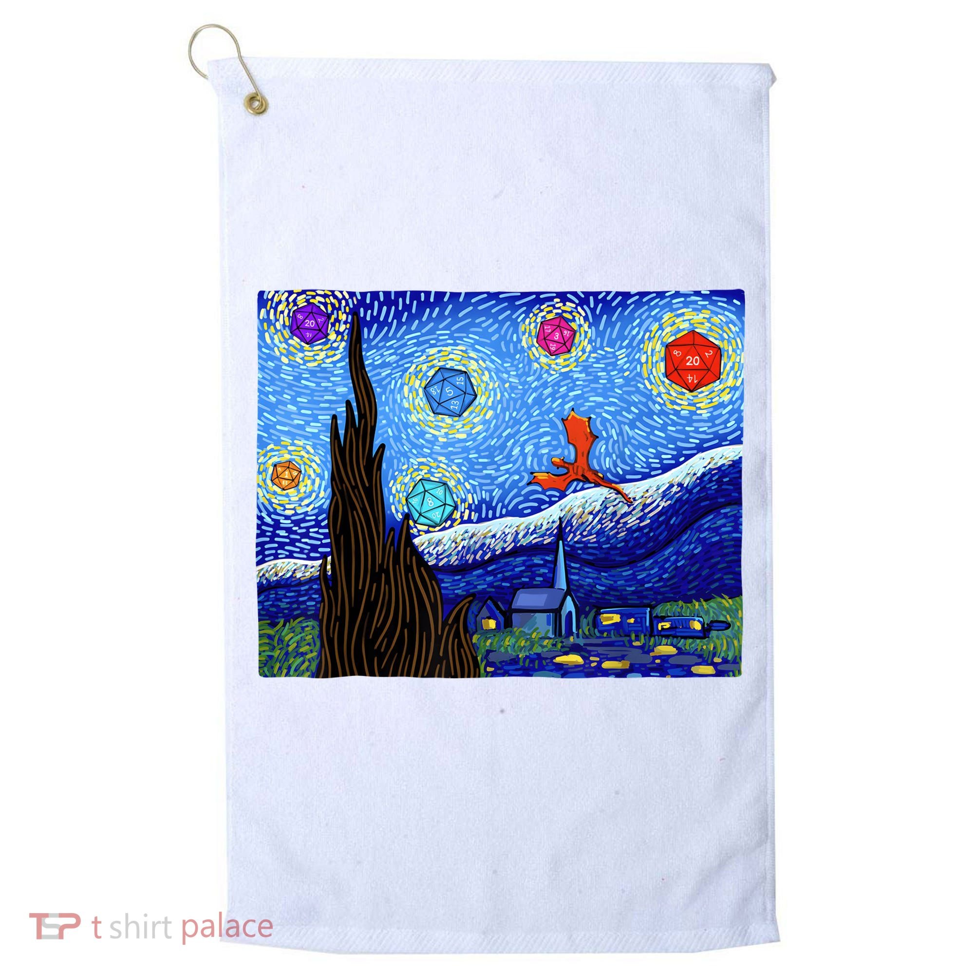 Dungeons Van Gogh Starry Night D20 Dragons Golf Towel