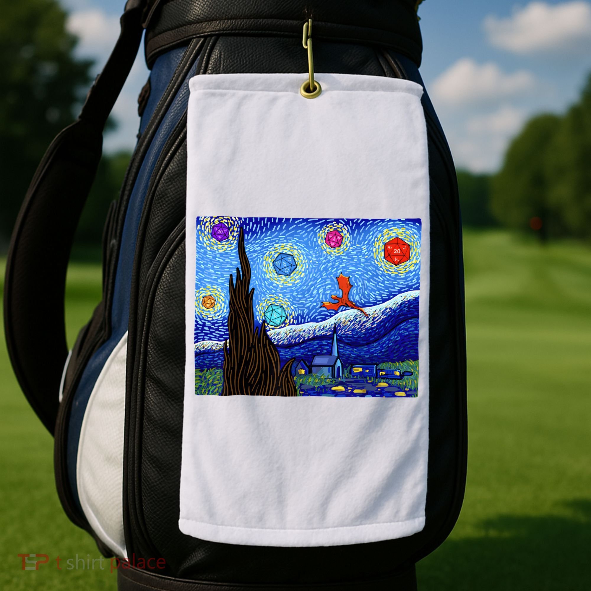 Dungeons Van Gogh Starry Night D20 Dragons Golf Towel