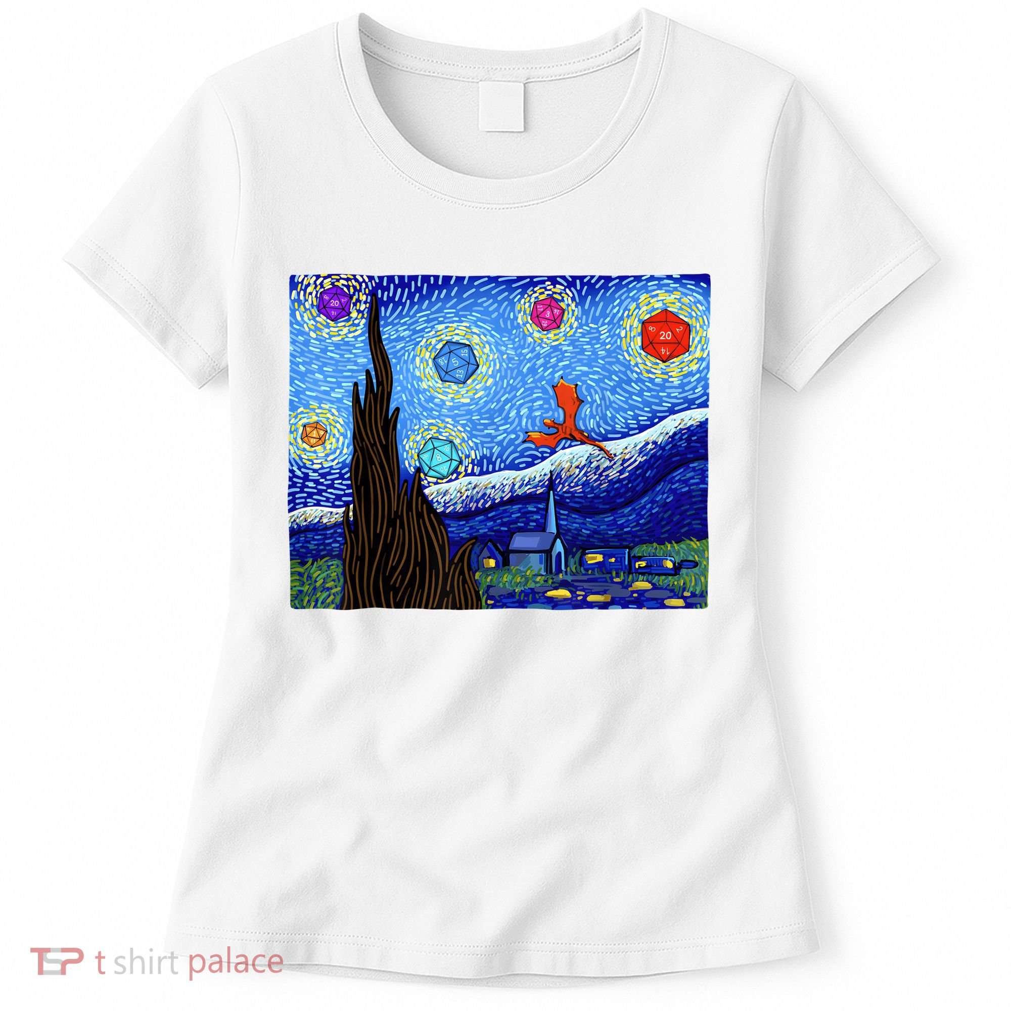 Dungeons Van Gogh Starry Night D20 Dragons Women's T-Shirt