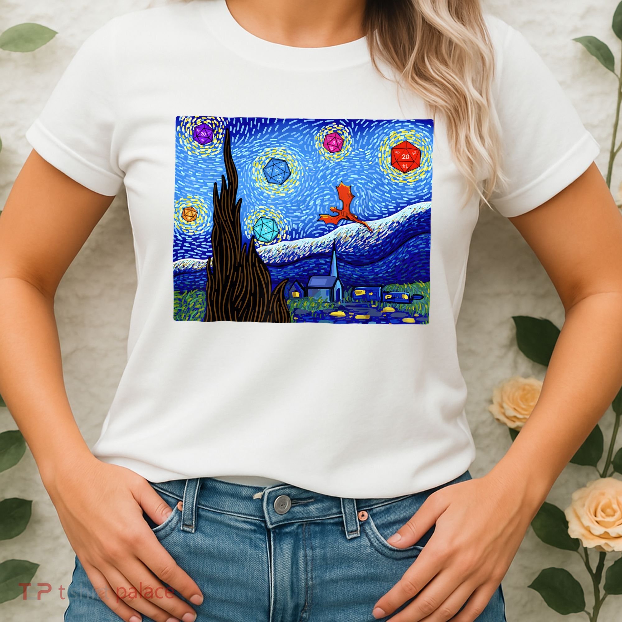 Dungeons Van Gogh Starry Night D20 Dragons Women's T-Shirt