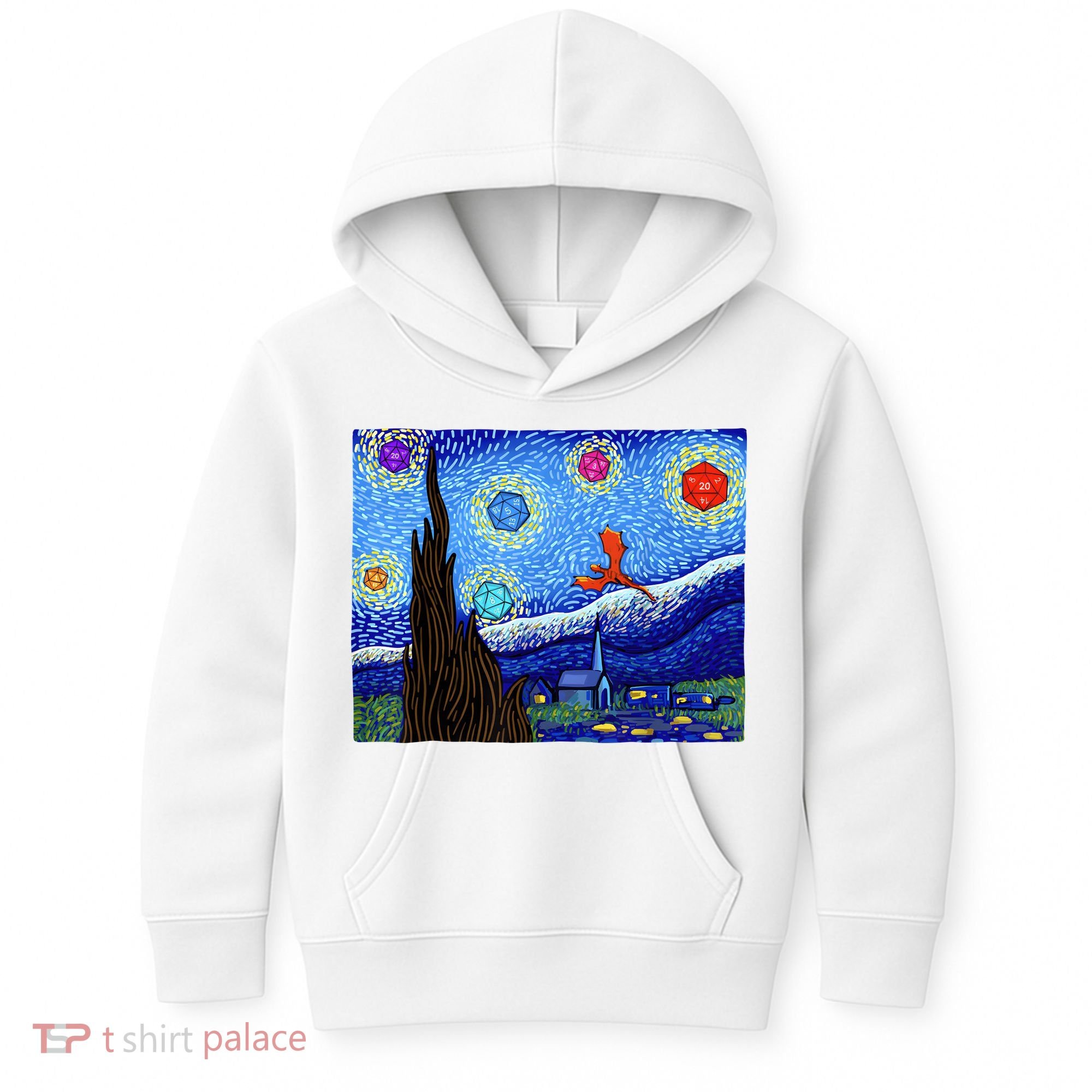 Dungeons Van Gogh Starry Night D20 Dragons Kids Hoodie