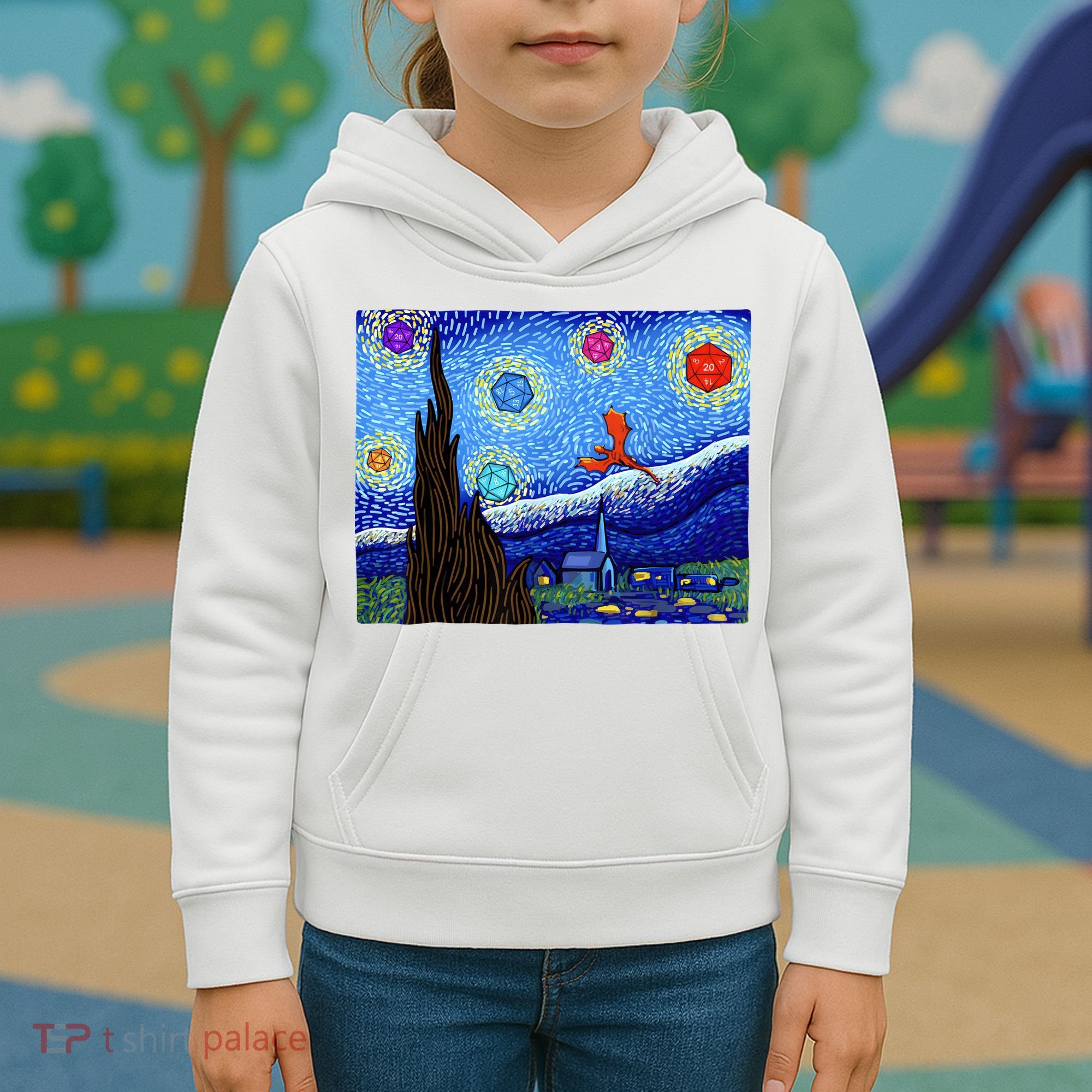 Dungeons Van Gogh Starry Night D20 Dragons Kids Hoodie