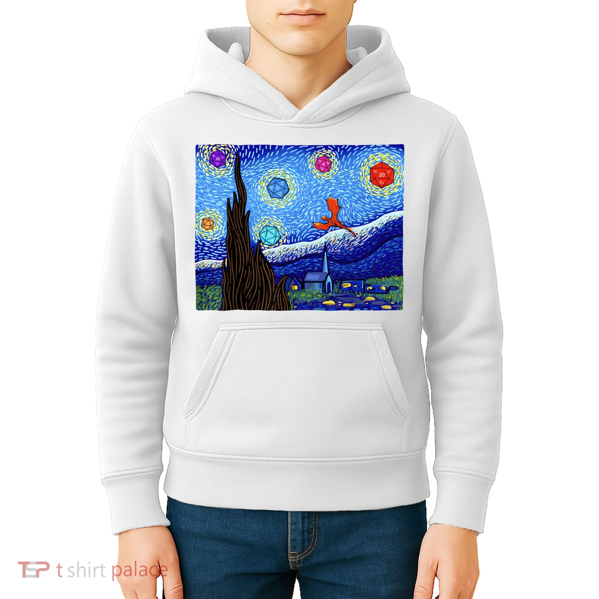 Dungeons Van Gogh Starry Night D20 Dragons Kids Hoodie