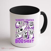 Domestic Violence Is Boo Sheet Ghost Purple Ribbon Halloween Coffee Mug thumb 1