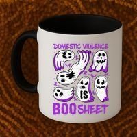 Domestic Violence Is Boo Sheet Ghost Purple Ribbon Halloween Coffee Mug thumb 2