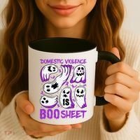Domestic Violence Is Boo Sheet Ghost Purple Ribbon Halloween Coffee Mug thumb 3