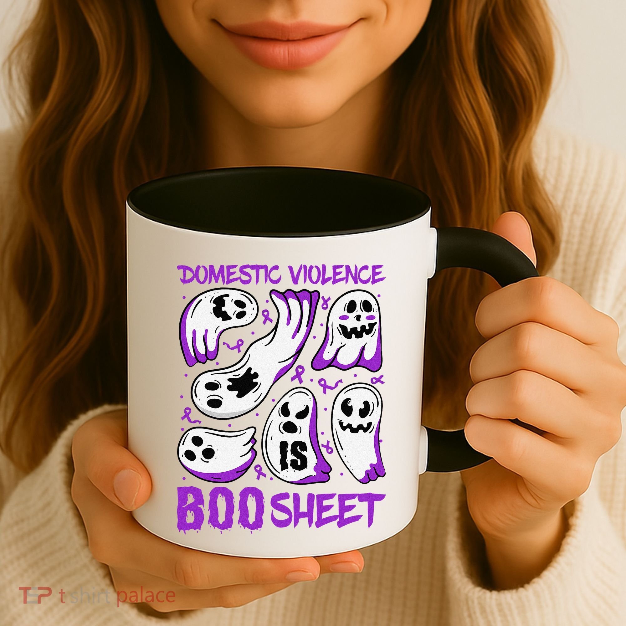 Domestic Violence Is Boo Sheet Ghost Purple Ribbon Halloween Coffee Mug