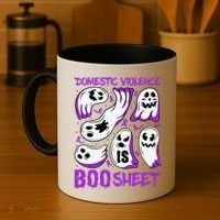 Domestic Violence Is Boo Sheet Ghost Purple Ribbon Halloween Coffee Mug thumb 4