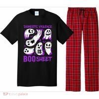 Domestic Violence Is Boo Sheet Ghost Purple Ribbon Halloween Pajama Set thumb 0