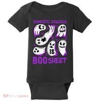 Domestic Violence Is Boo Sheet Ghost Purple Ribbon Halloween Baby Bodysuit thumb 0