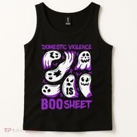 Domestic Violence Is Boo Sheet Ghost Purple Ribbon Halloween Tank Top thumb 2