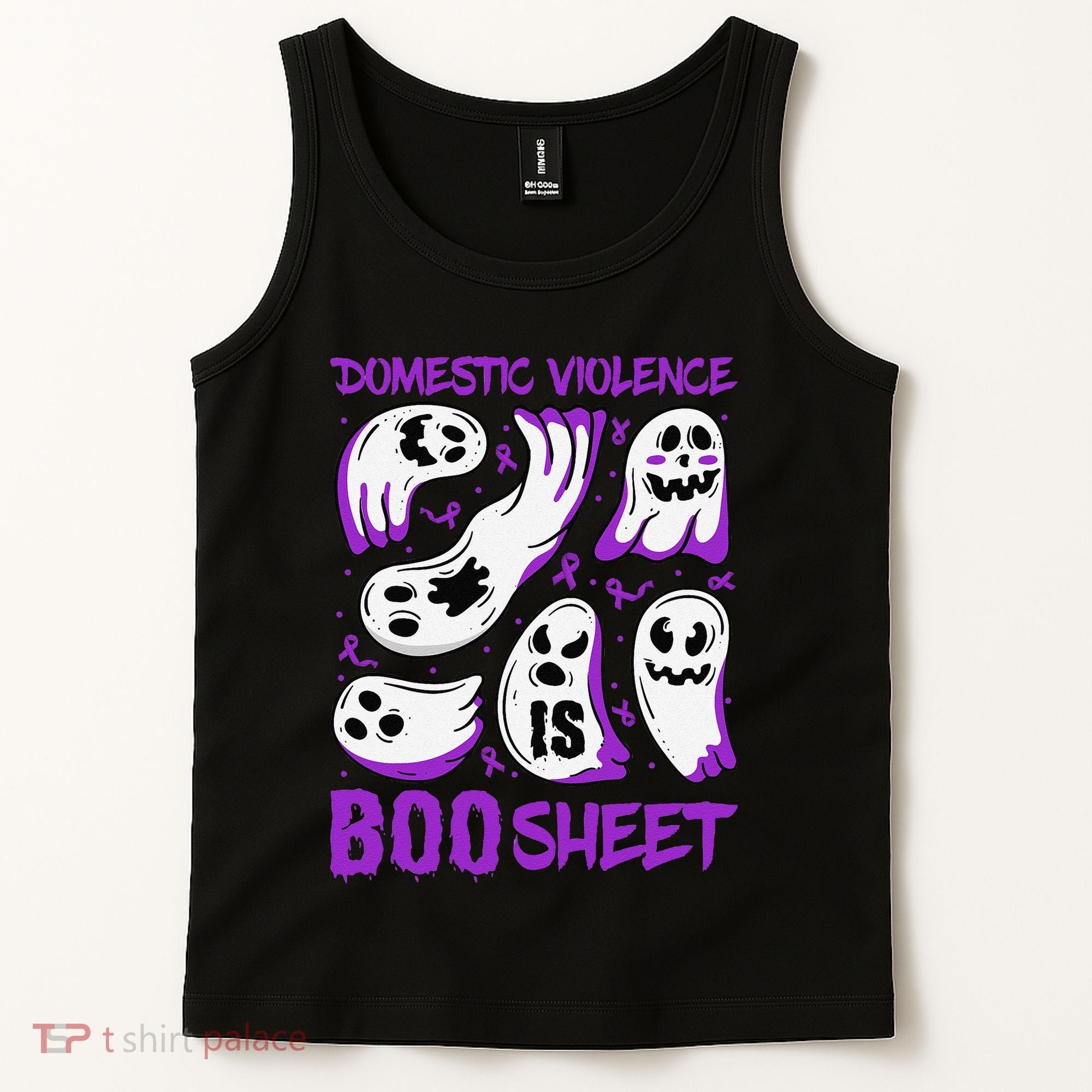 Domestic Violence Is Boo Sheet Ghost Purple Ribbon Halloween Tank Top