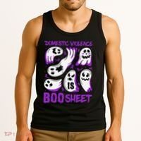 Domestic Violence Is Boo Sheet Ghost Purple Ribbon Halloween Tank Top thumb 3