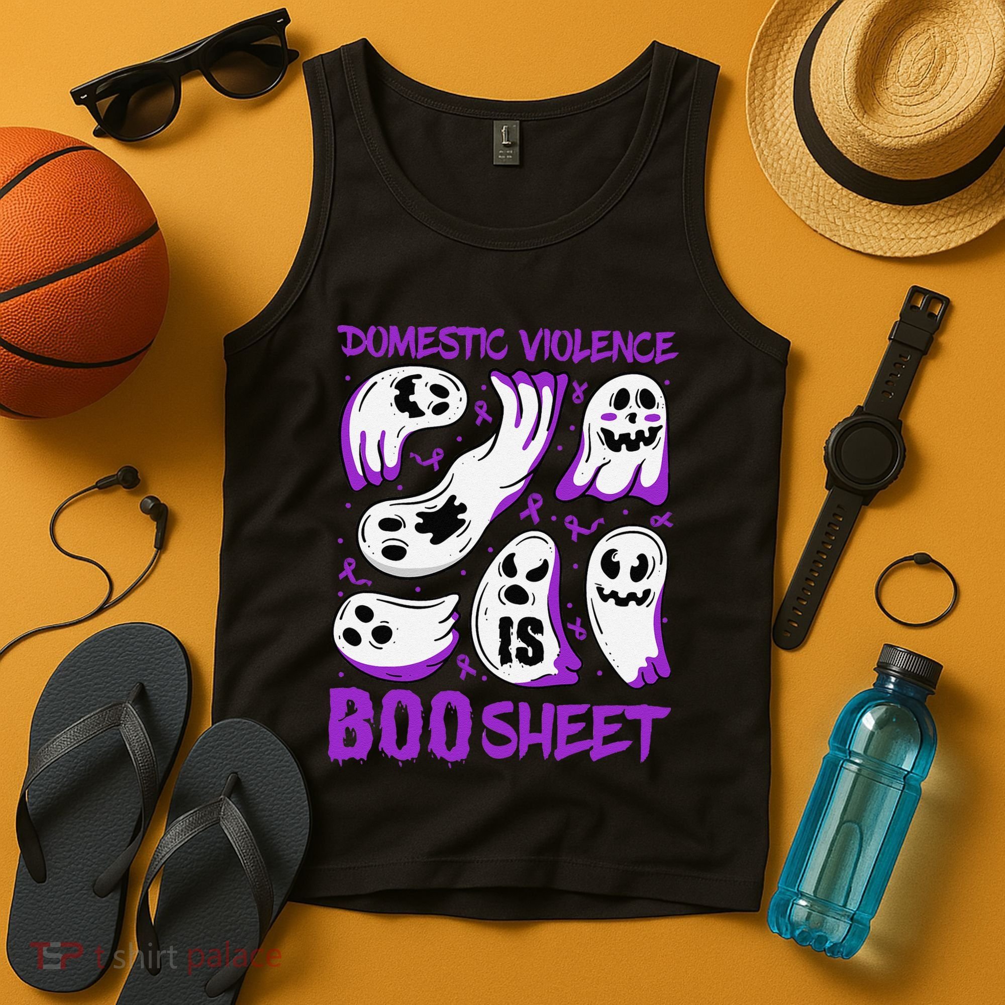 Domestic Violence Is Boo Sheet Ghost Purple Ribbon Halloween Tank Top