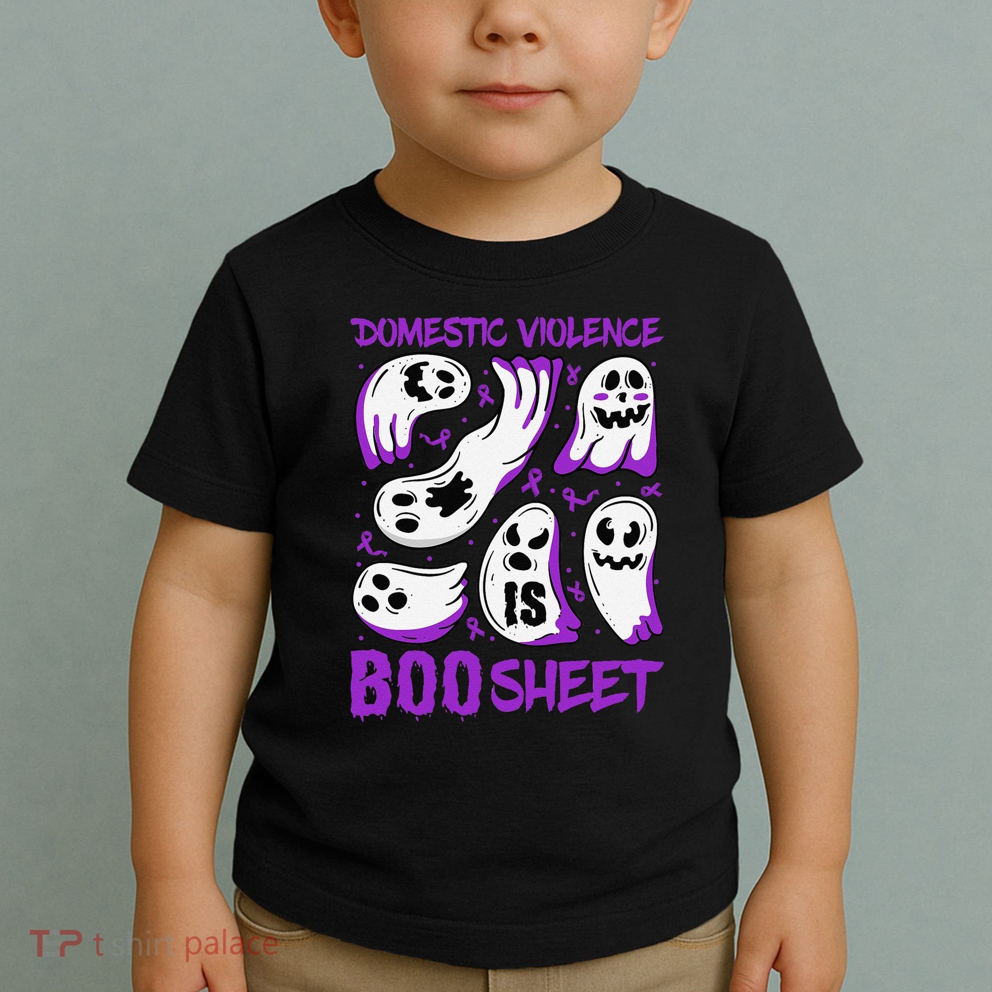 Domestic Violence Is Boo Sheet Ghost Purple Ribbon Halloween Toddler T-Shirt