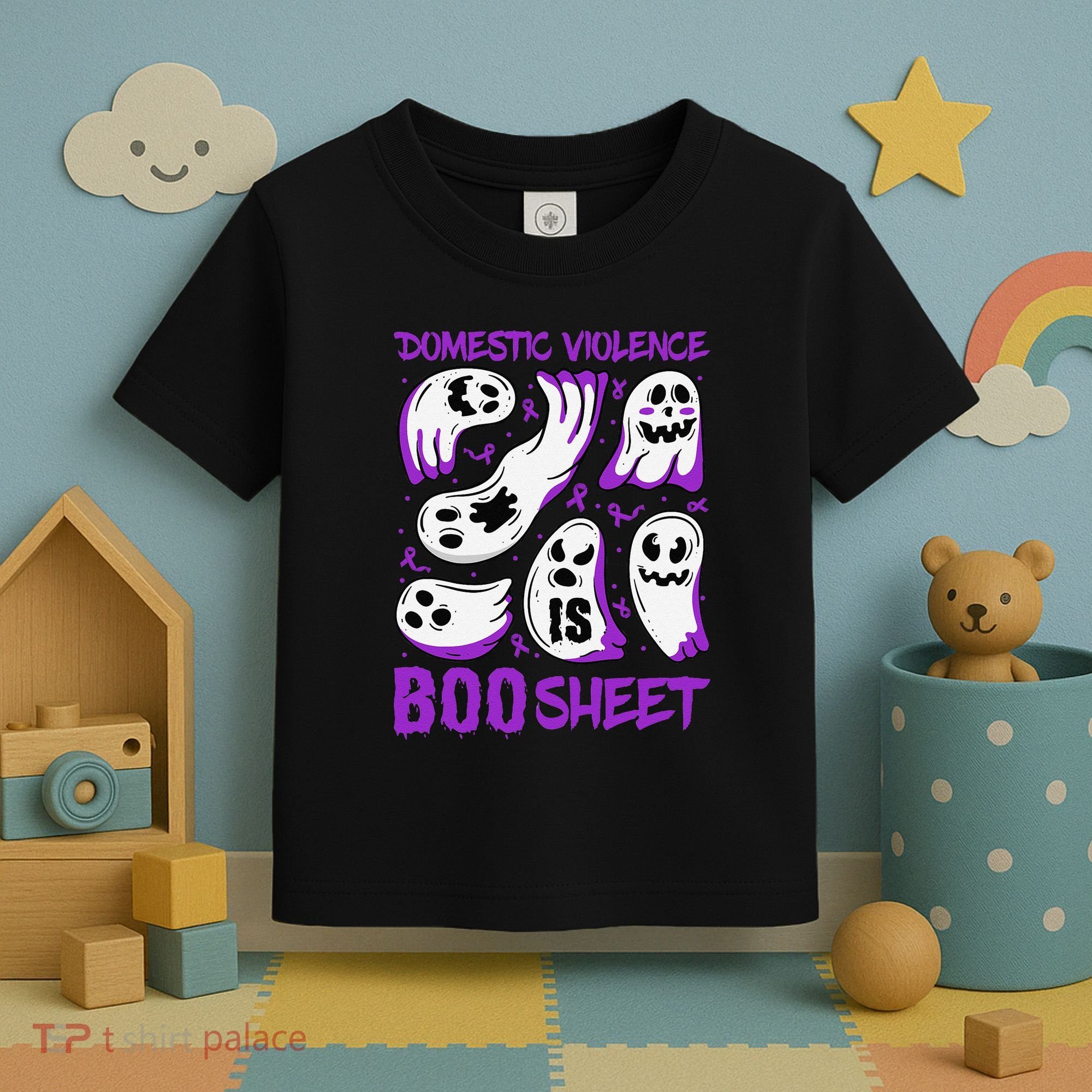 Domestic Violence Is Boo Sheet Ghost Purple Ribbon Halloween Toddler T-Shirt